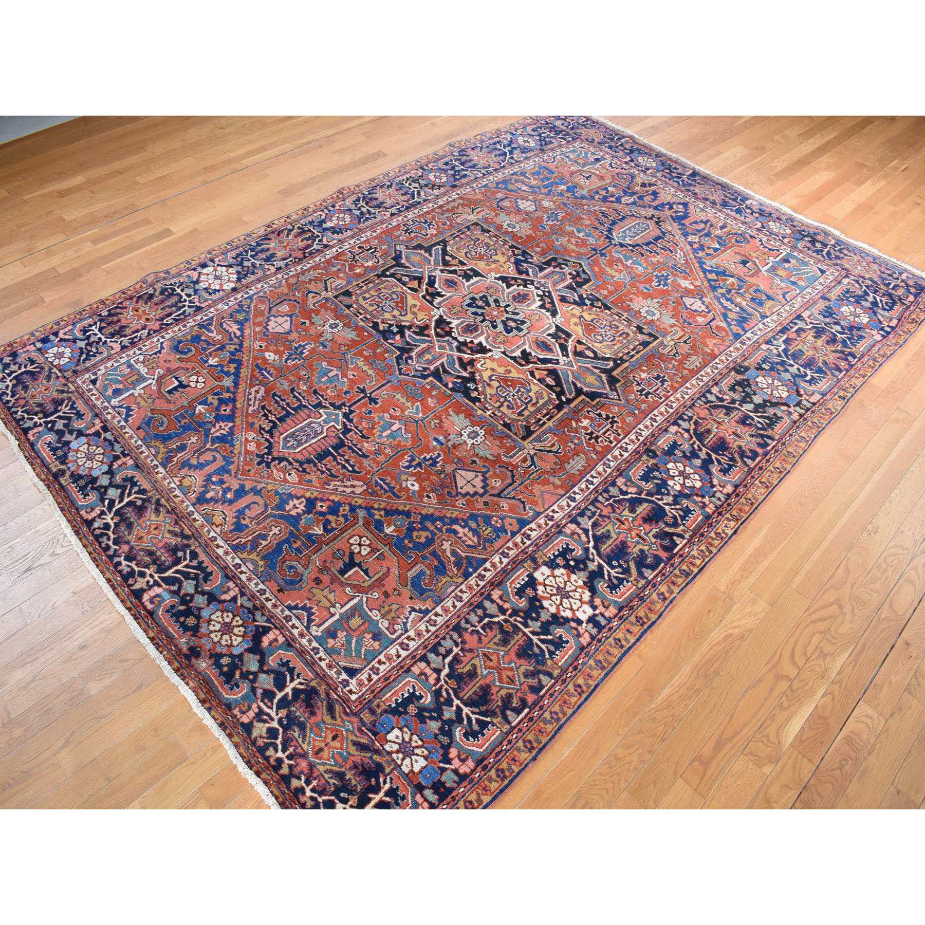 8'6"x12' Fire Brick Red, Antique Persian Heriz, Good Condition, Hand Knotted, 100% Wool, Clean, Sides and Ends Professionally Secured, Oriental Rug Sh78071