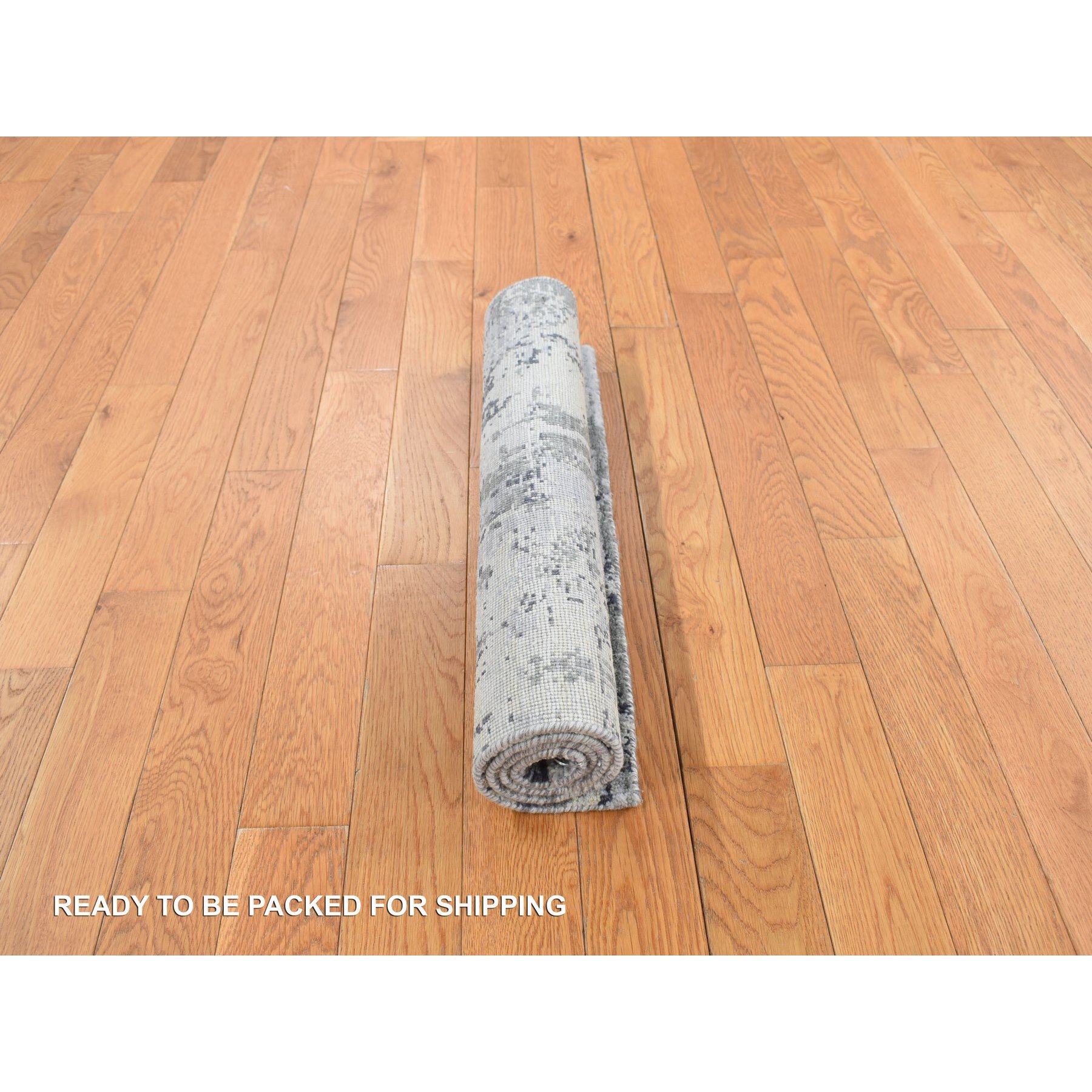 2'1"x3' Stone White, Abstract Design, Wool and Pure Silk, Denser Weave, Persian Knot, Hand Knotted, Mat Oriental Rug Sh78102