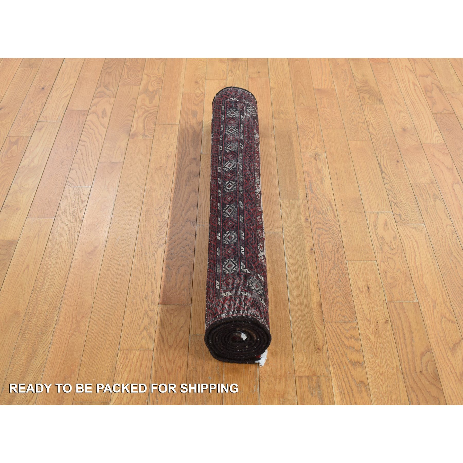 3'7"x7'1" Barn Red, Old Persian Baluch, Geometric and Well Made Featuring a Bird Design, 100% Wool, Hand Knotted, Full Pile and Clean, Oriental Rug Sh78118