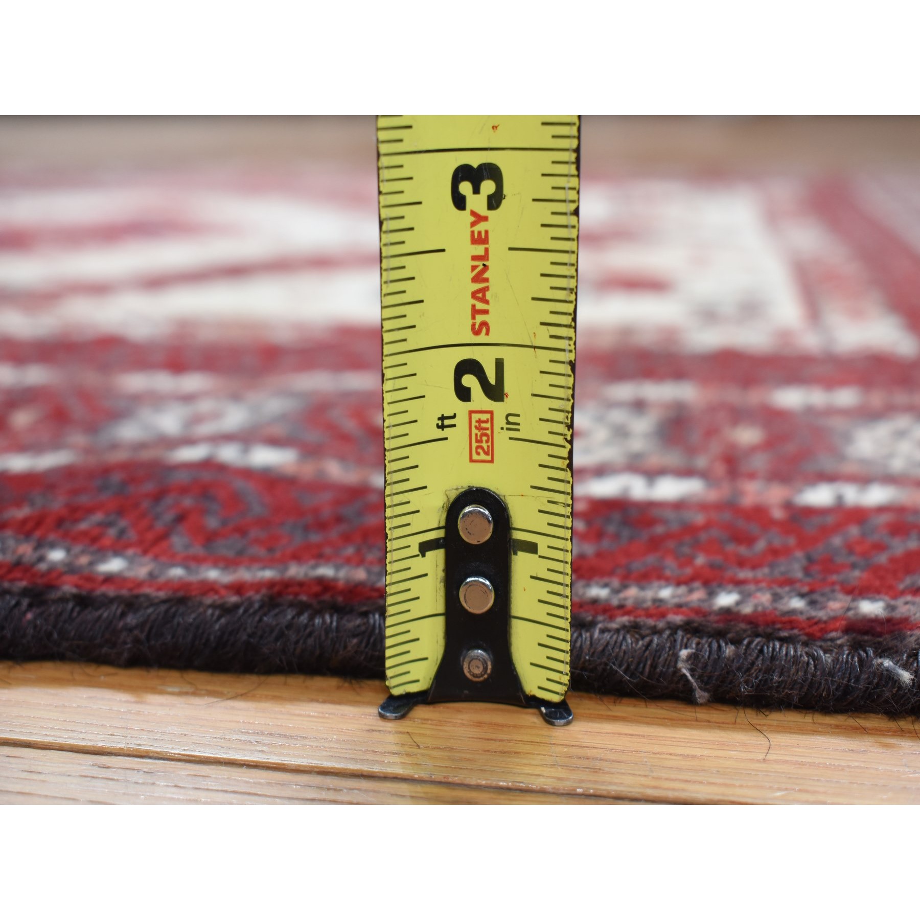 3'7"x7'1" Barn Red, Old Persian Baluch, Geometric and Well Made Featuring a Bird Design, 100% Wool, Hand Knotted, Full Pile and Clean, Oriental Rug Sh78118