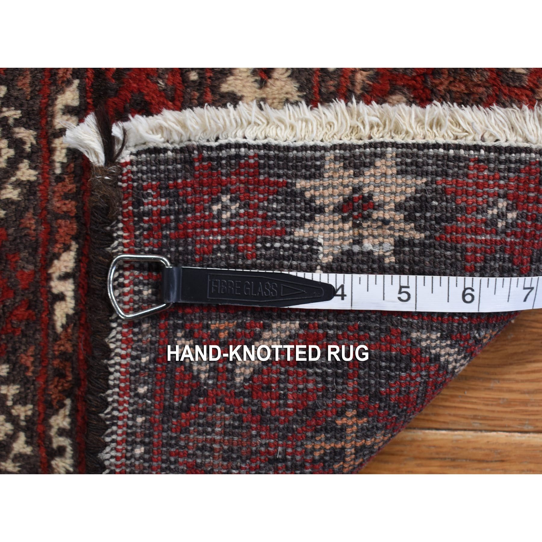 3'7"x7'1" Barn Red, Old Persian Baluch, Geometric and Well Made Featuring a Bird Design, 100% Wool, Hand Knotted, Full Pile and Clean, Oriental Rug Sh78118