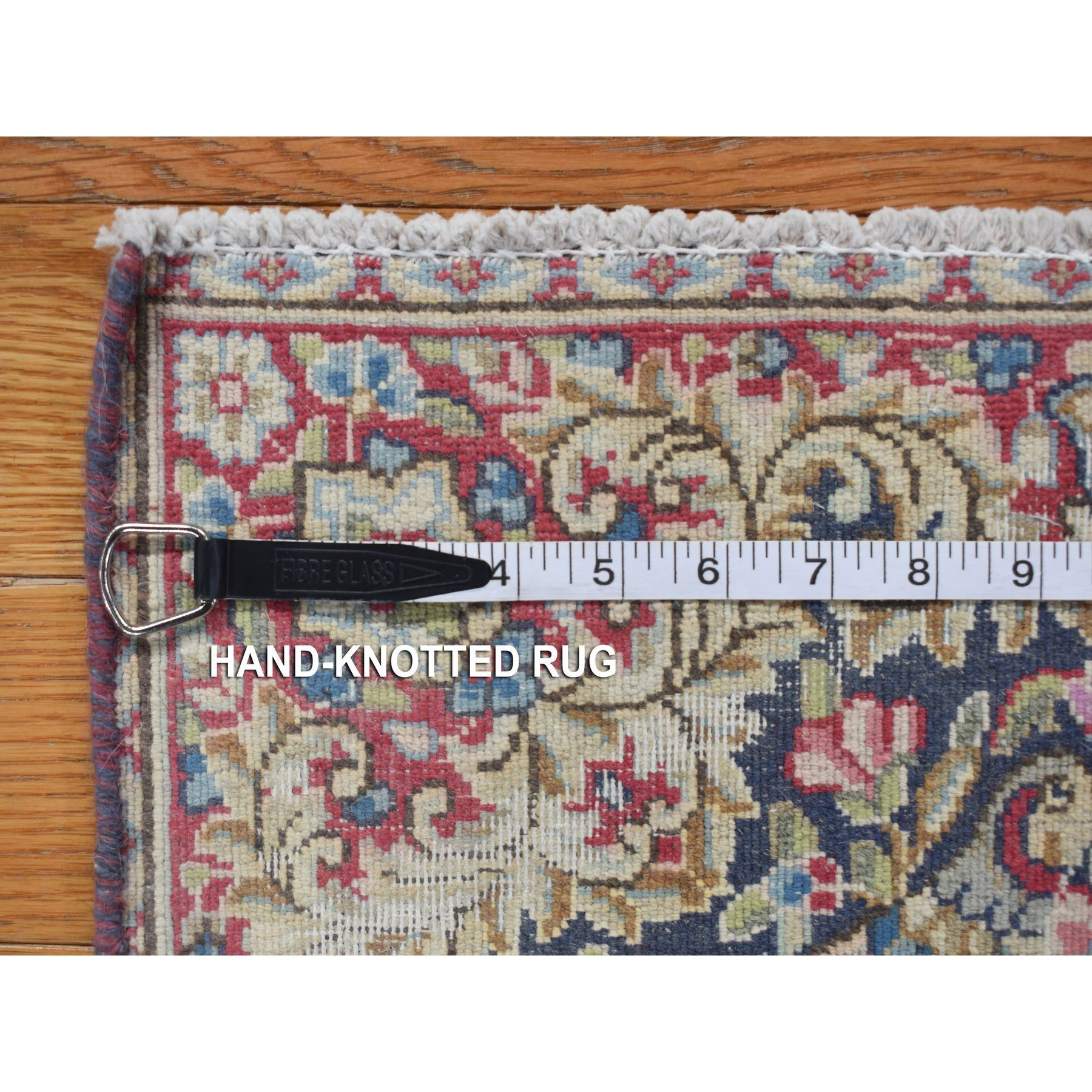 1'9"x1'9" Spruce Blue, Vintage Persian Kerman with Birds and Flower Design, Worn Down, Distressed, Hand Knotted, Pure Wool, Square, Oriental Rug Sh78127