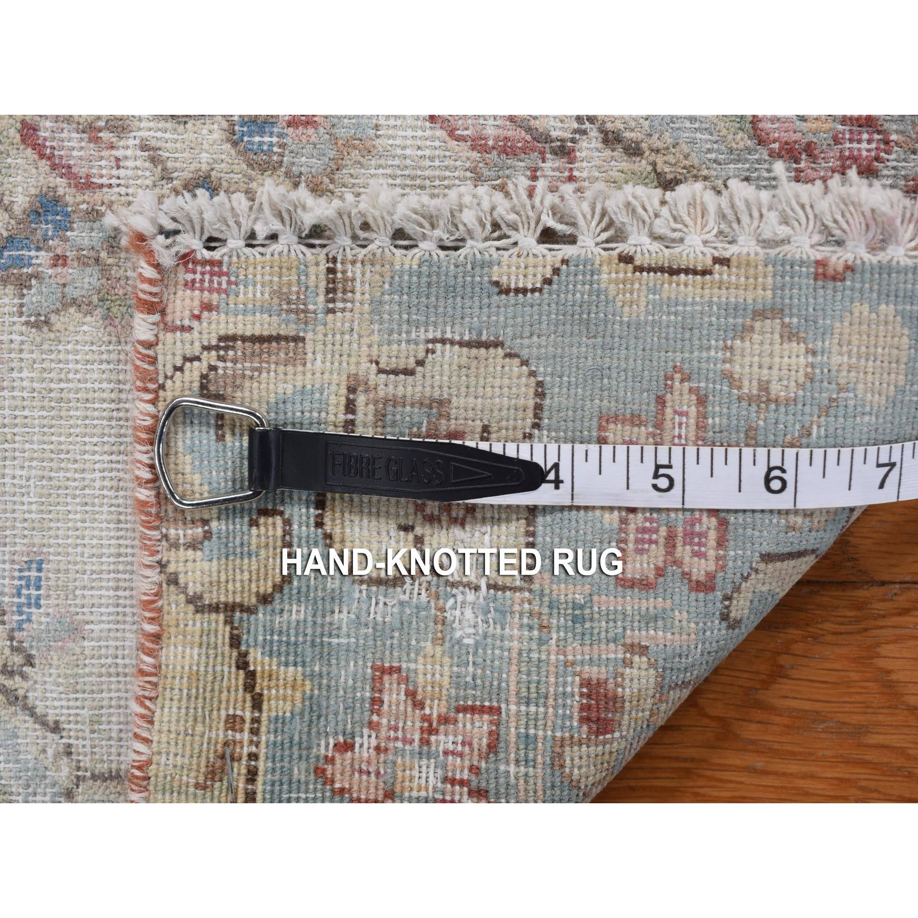 1'9"x3'10" Bone White, Vintage Persian Kerman with Floral Pattern, Worn and Distressed, Hand Knotted, Pure Wool, Oriental Rug Sh78137