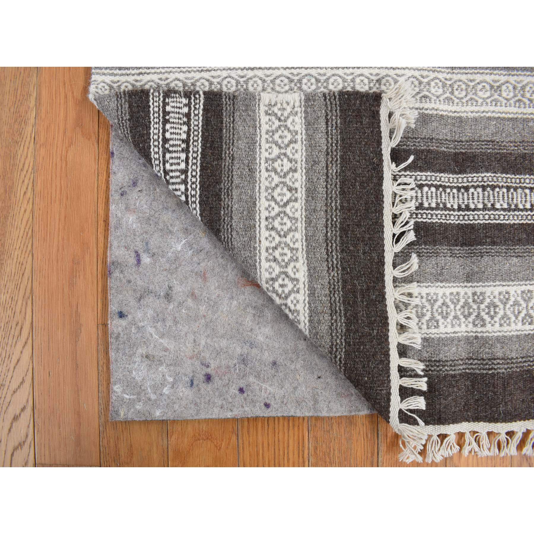 3'x5'2" Battleship Gray, Striped Reversible Kilim, Hand Woven, Flat Weave, Oriental Rug Sh78143