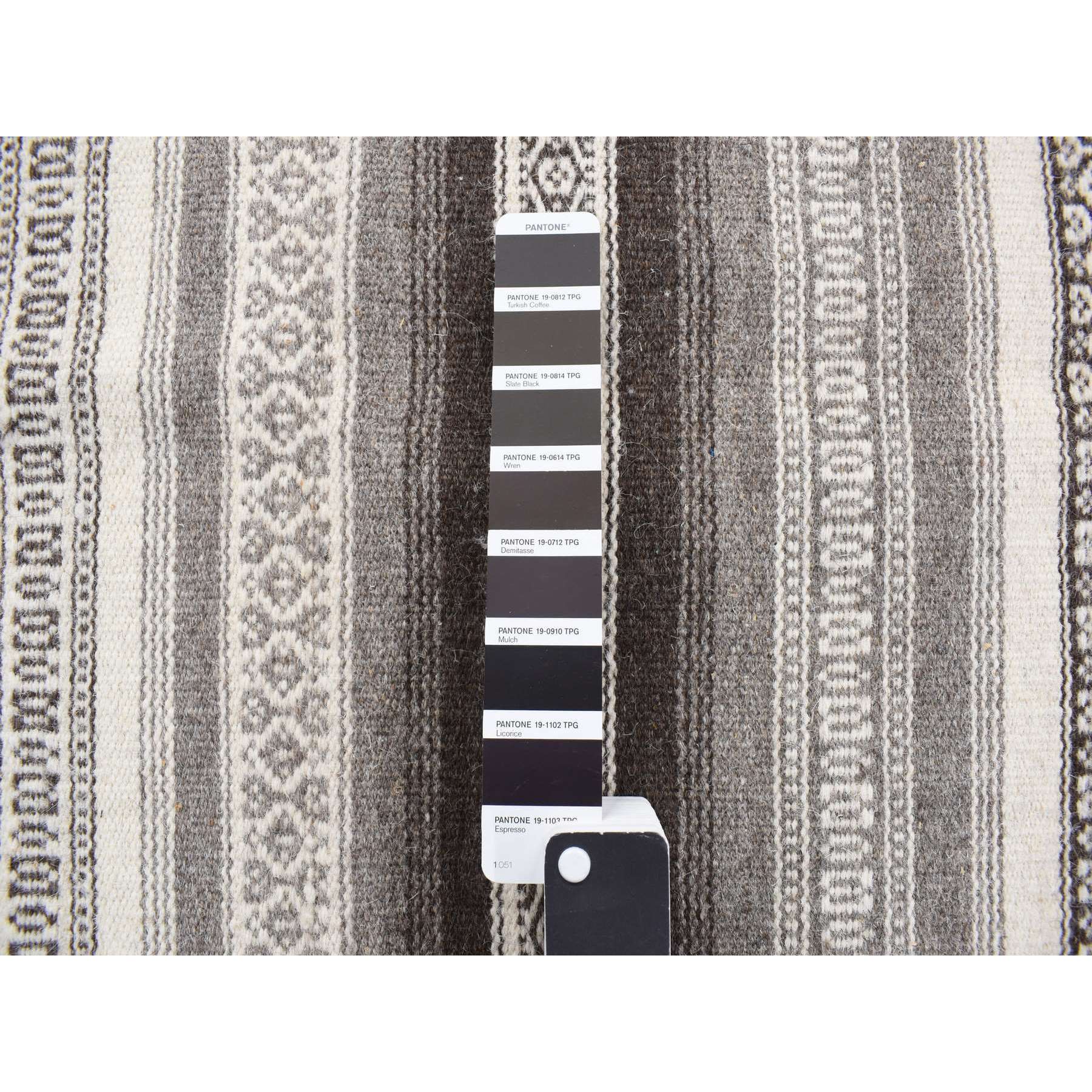 3'x5'2" Battleship Gray, Striped Reversible Kilim, Hand Woven, Flat Weave, Oriental Rug Sh78143