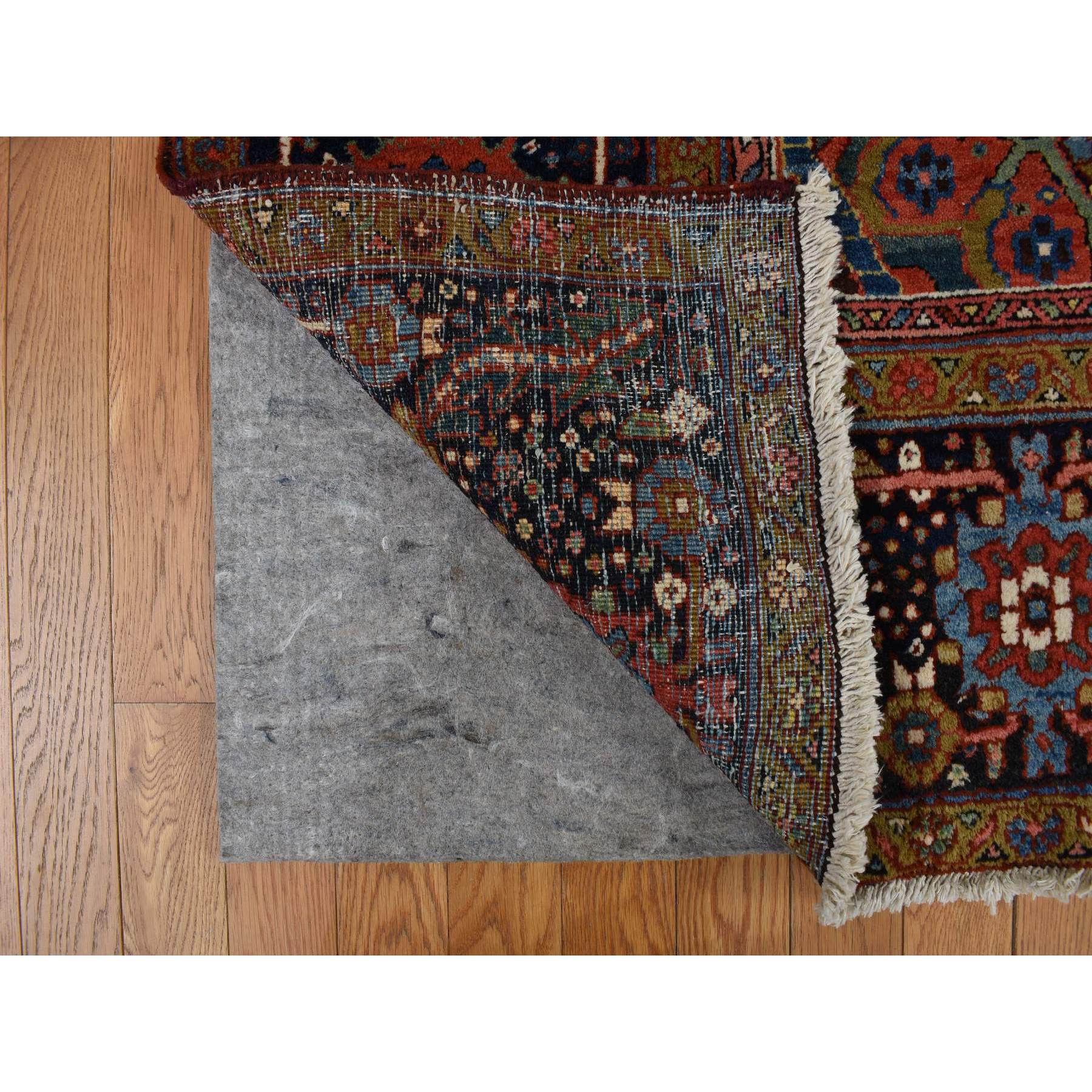 8'3"x11'9" Emboldened Red With Berlin Blue, Antique Persian Heriz in Excellent Condition, Clean, Even Pile and Soft, Extra Soft Wool, Sides and Ends Professionally Secured, Hand Knotted Oriental Rug Sh78162