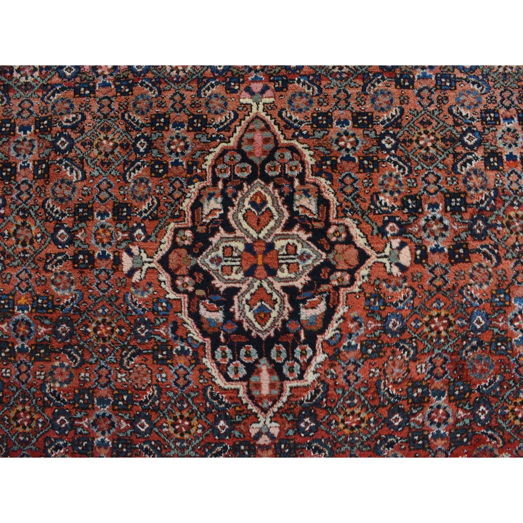 8'5"x11'3" Pompeian Red, Hand Knotted Antique Persian Hamadan, Full Pile, Clean and Soft, Distinct Abrash, Soft and Velvety Wool, Excellent Condition, Not Worn Down, Oriental Rug Sh78163
