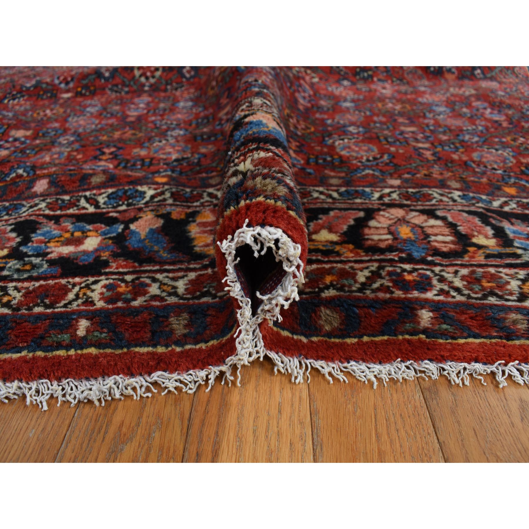 8'5"x11'3" Pompeian Red, Hand Knotted Antique Persian Hamadan, Full Pile, Clean and Soft, Distinct Abrash, Soft and Velvety Wool, Excellent Condition, Not Worn Down, Oriental Rug Sh78163