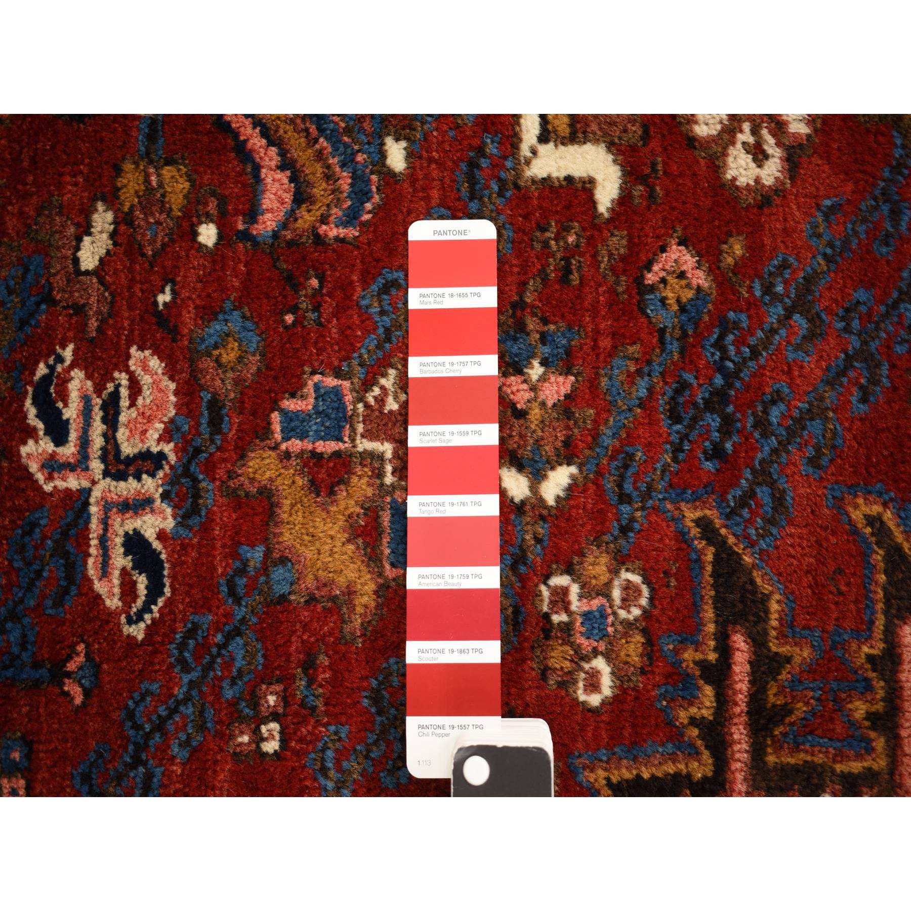 10'9"x22'5" Claret Red, Semi Antique Persian Heriz, Full Pile, Clean and in Excellent Condition, Rare Long and Narrow Gallery Size, Thick and Plush, 100% Wool Hand Knotted, Oriental Rug Sh78172