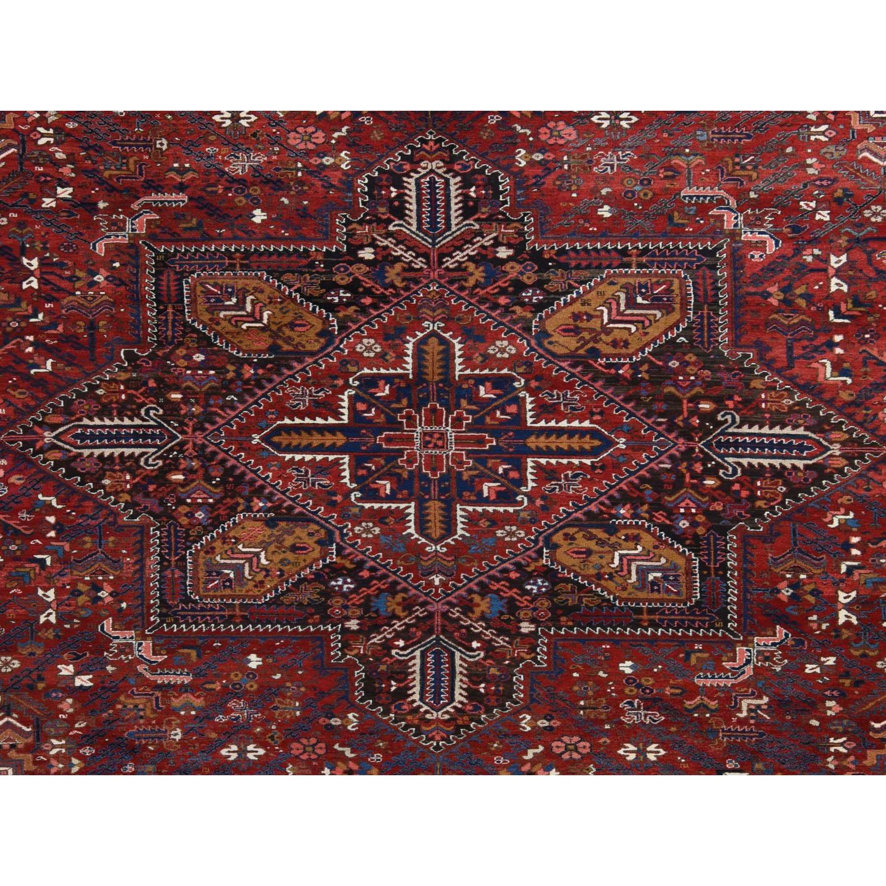10'9"x22'5" Claret Red, Semi Antique Persian Heriz, Full Pile, Clean and in Excellent Condition, Rare Long and Narrow Gallery Size, Thick and Plush, 100% Wool Hand Knotted, Oriental Rug Sh78172
