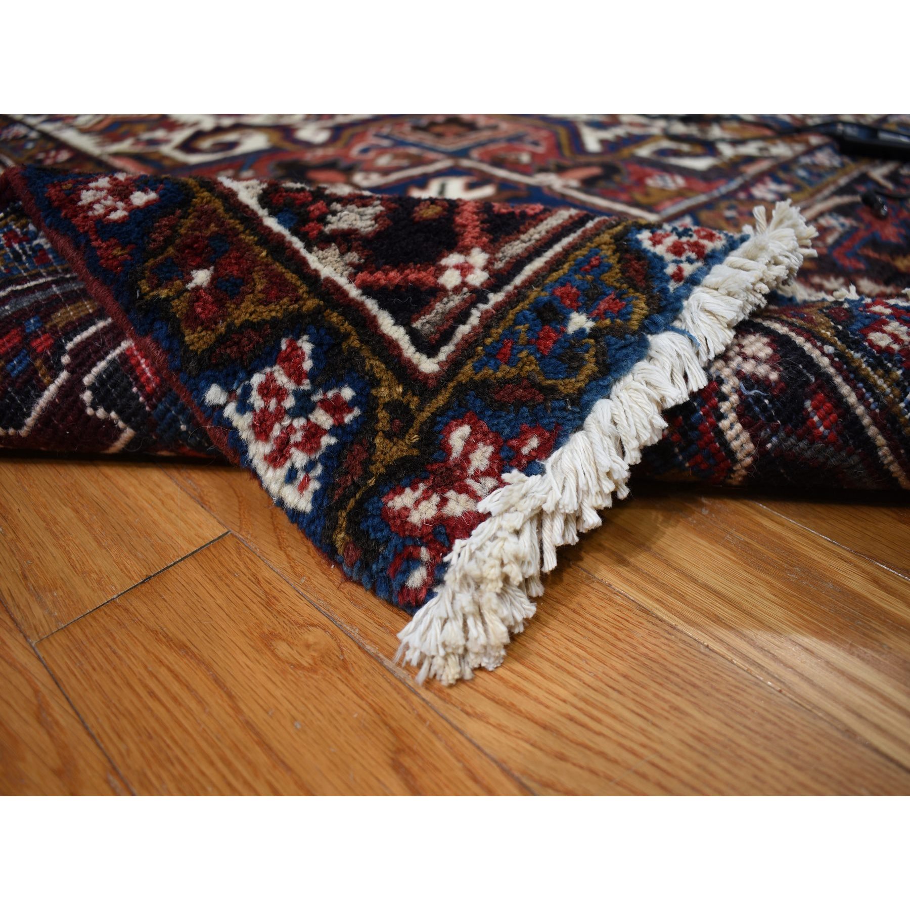10'9"x22'5" Claret Red, Semi Antique Persian Heriz, Full Pile, Clean and in Excellent Condition, Rare Long and Narrow Gallery Size, Thick and Plush, 100% Wool Hand Knotted, Oriental Rug Sh78172
