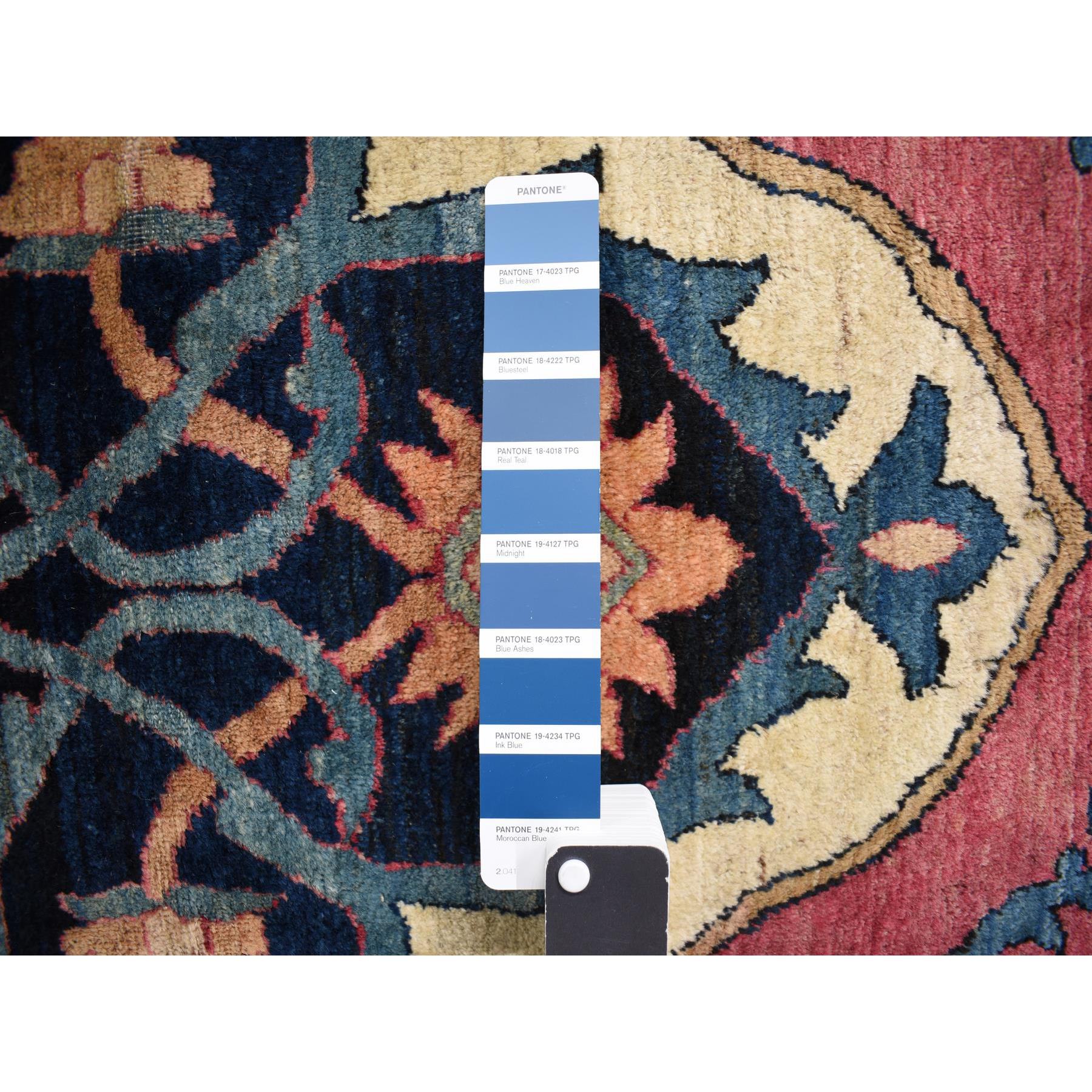 11'1"x15'4" Velvet Red with Multiple Borders, Antique Persian Lavar Kerman Medallion Design, 100% Wool Full Pile, Clean and Soft, Sides and Ends Professionally Secured, Hand Knotted, Oriental Rug Sh78174