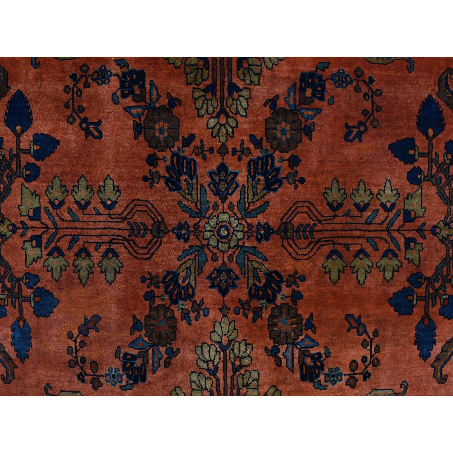4'2"x6'4" Orange Rust, Antique Persian Sarouk Mohajoren in Good Condition, 100% Wool, Hand Knotted, Clean with Soft Pile Oriental Rug Sh78183