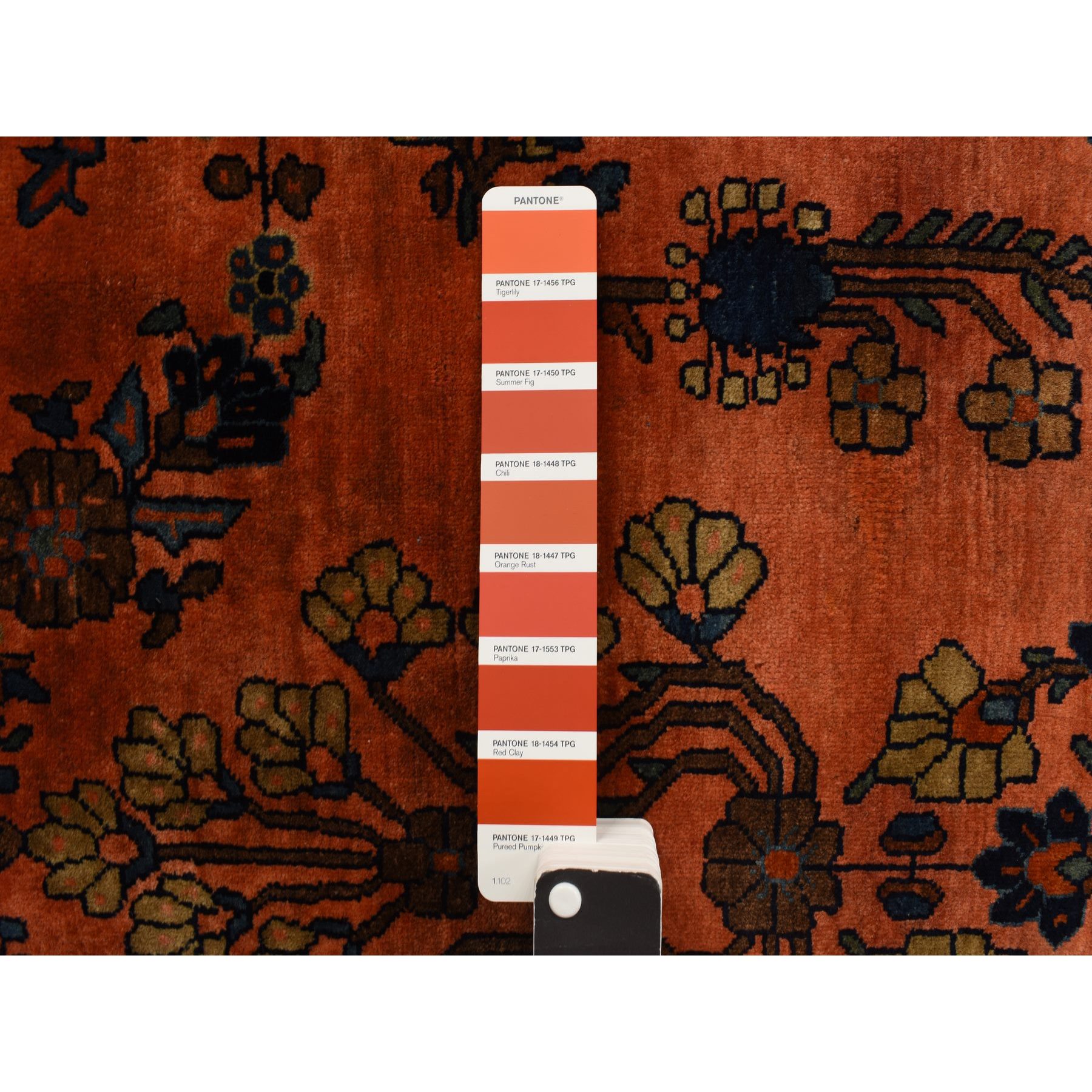 4'2"x6'4" Orange Rust, Antique Persian Sarouk Mohajoren in Good Condition, 100% Wool, Hand Knotted, Clean with Soft Pile Oriental Rug Sh78183