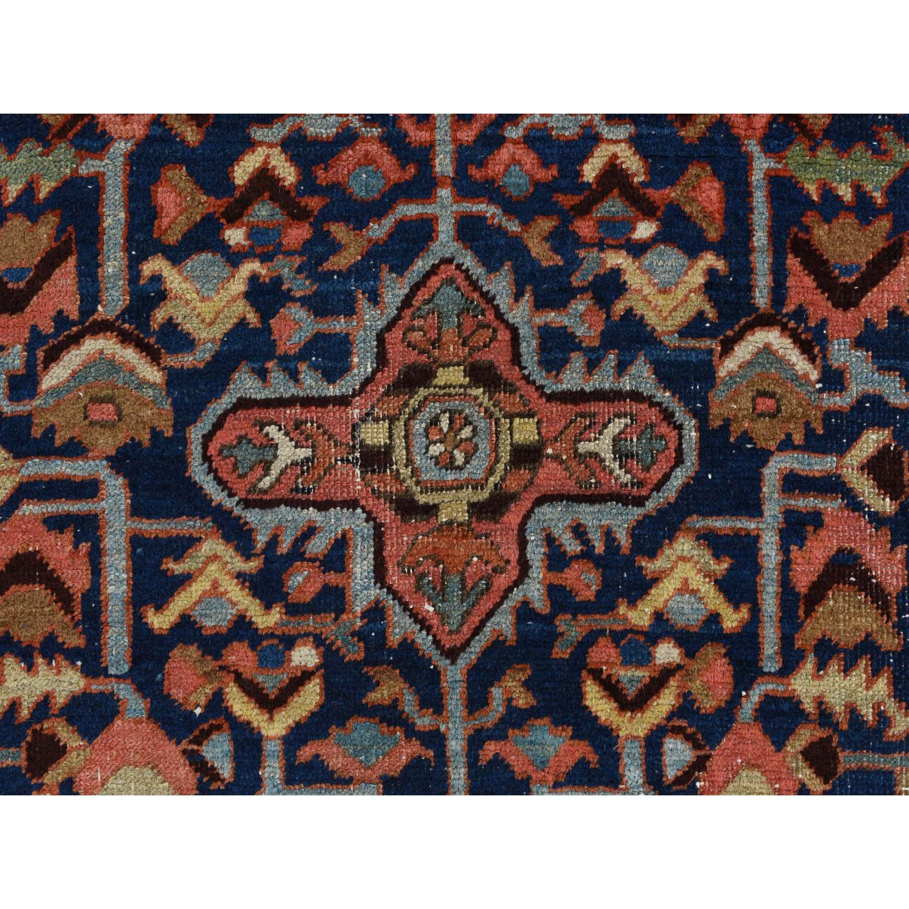 4'6"x5'6" Space Cadet Blue, Antique Persian Heriz in Good Condition, Even Wear, Wide Serapi Borders, 100% Wool, Hand Knotted Oriental Rug Sh78184