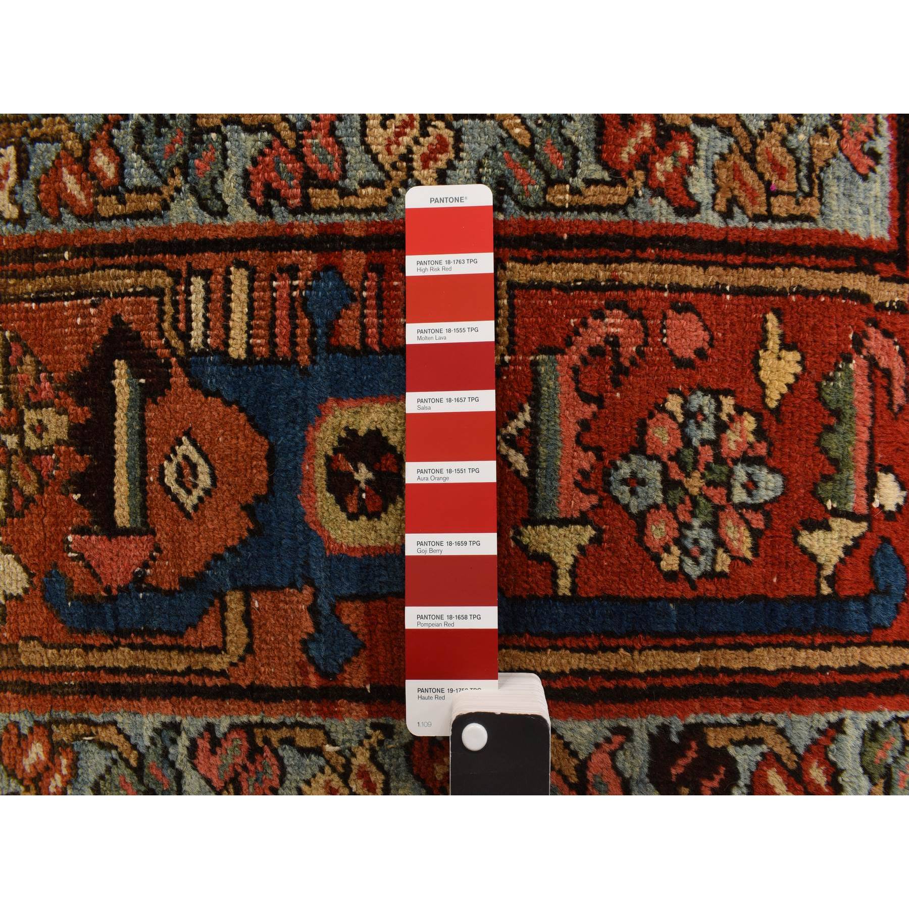 4'6"x5'6" Space Cadet Blue, Antique Persian Heriz in Good Condition, Even Wear, Wide Serapi Borders, 100% Wool, Hand Knotted Oriental Rug Sh78184