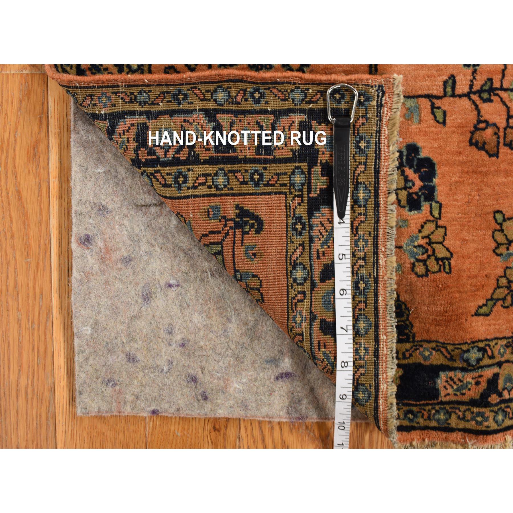 1'10"x2'8" Shrimp Red, Hand Knotted Antique Persian Mohajaran Sarouk Mat in Good Condition, Even Wear, Pure Wool, Oriental Rug Sh78186
