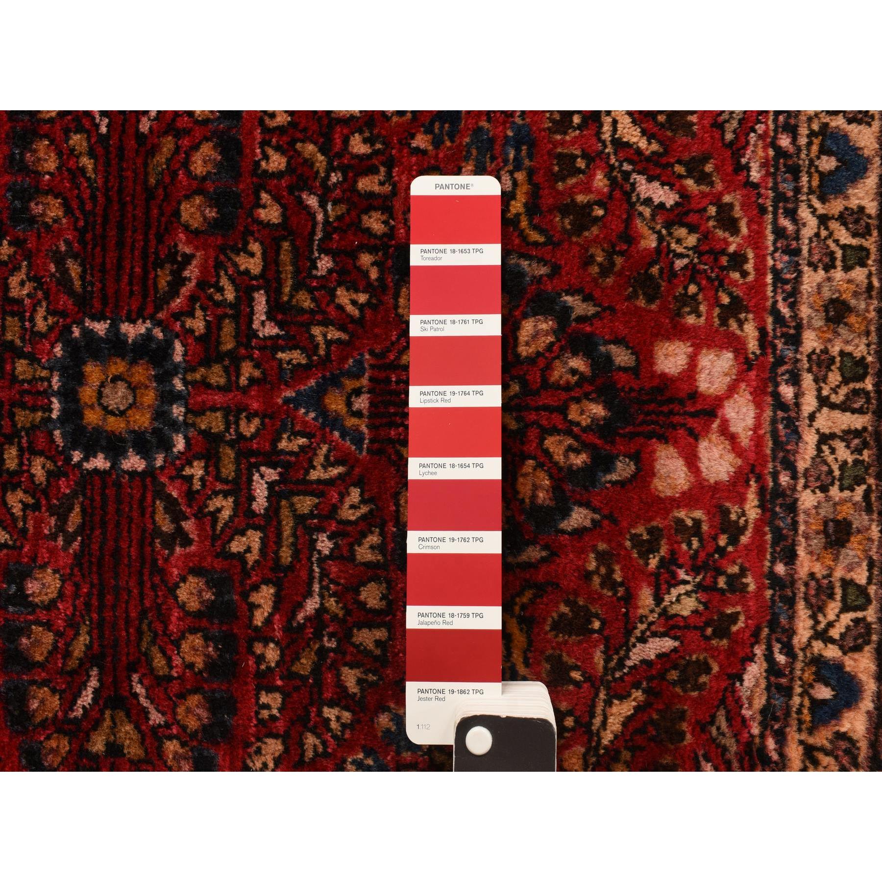 2'x2'6" Jalapeno Red, Hand Knotted Mat In Good Condition, Antique Persian Sarouk Even Wear, Natural Wool, Oriental Rug Sh78187