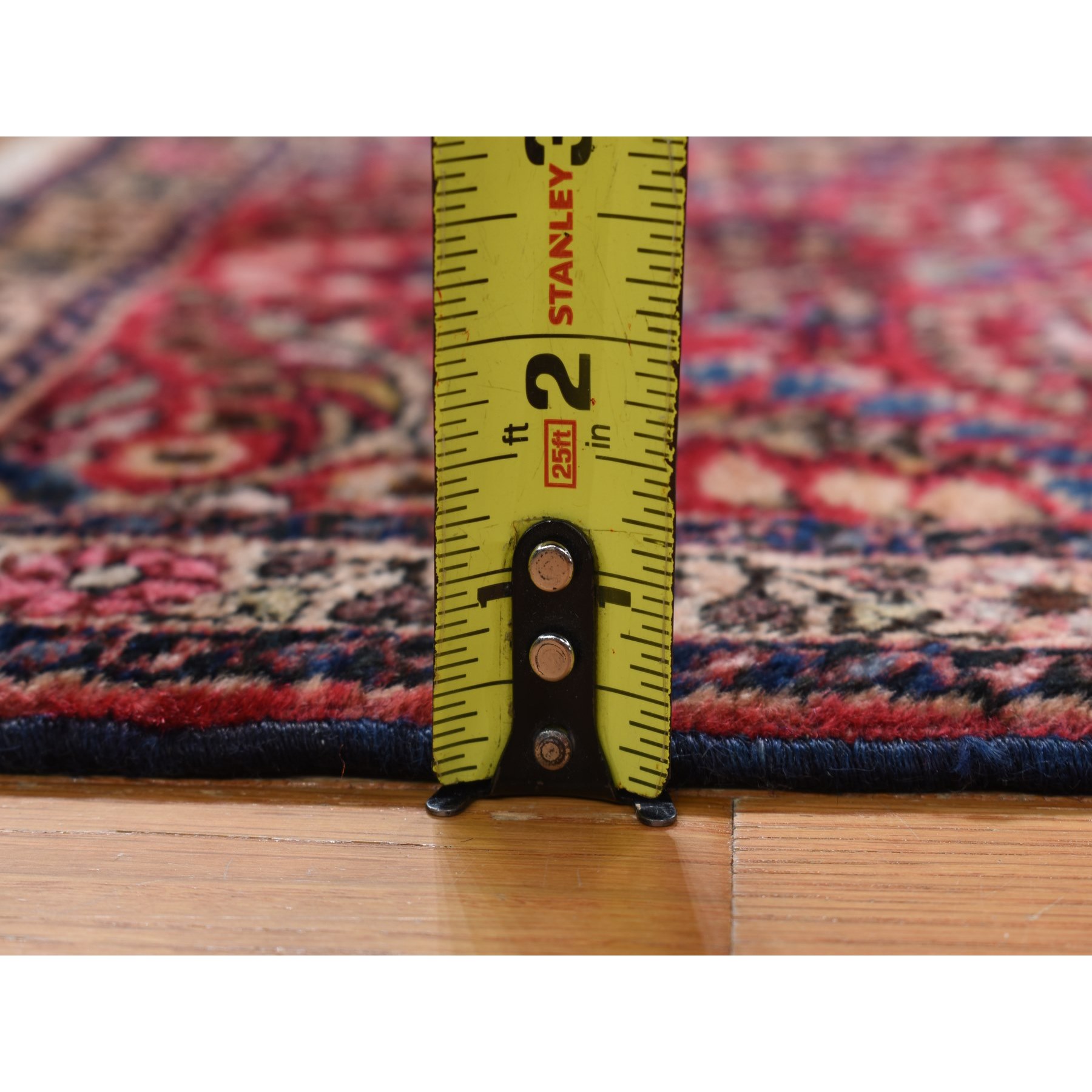 2'x2'6" Jalapeno Red, Hand Knotted Mat In Good Condition, Antique Persian Sarouk Even Wear, Natural Wool, Oriental Rug Sh78187