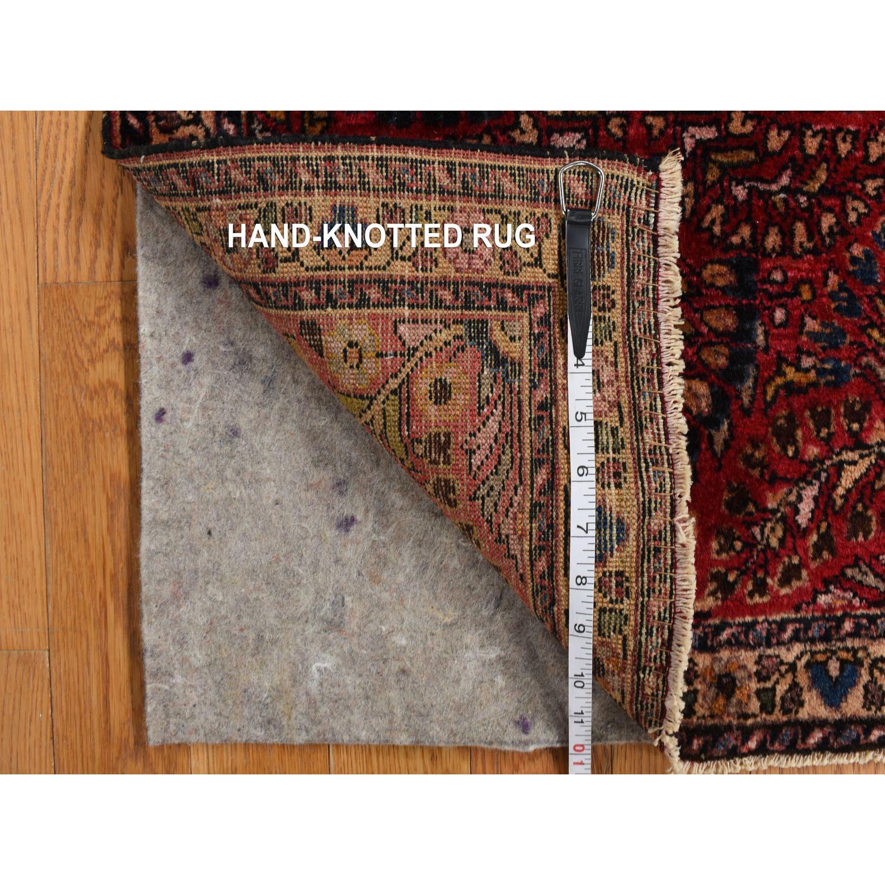 2'x2'6" Jalapeno Red, Hand Knotted Mat In Good Condition, Antique Persian Sarouk Even Wear, Natural Wool, Oriental Rug Sh78187
