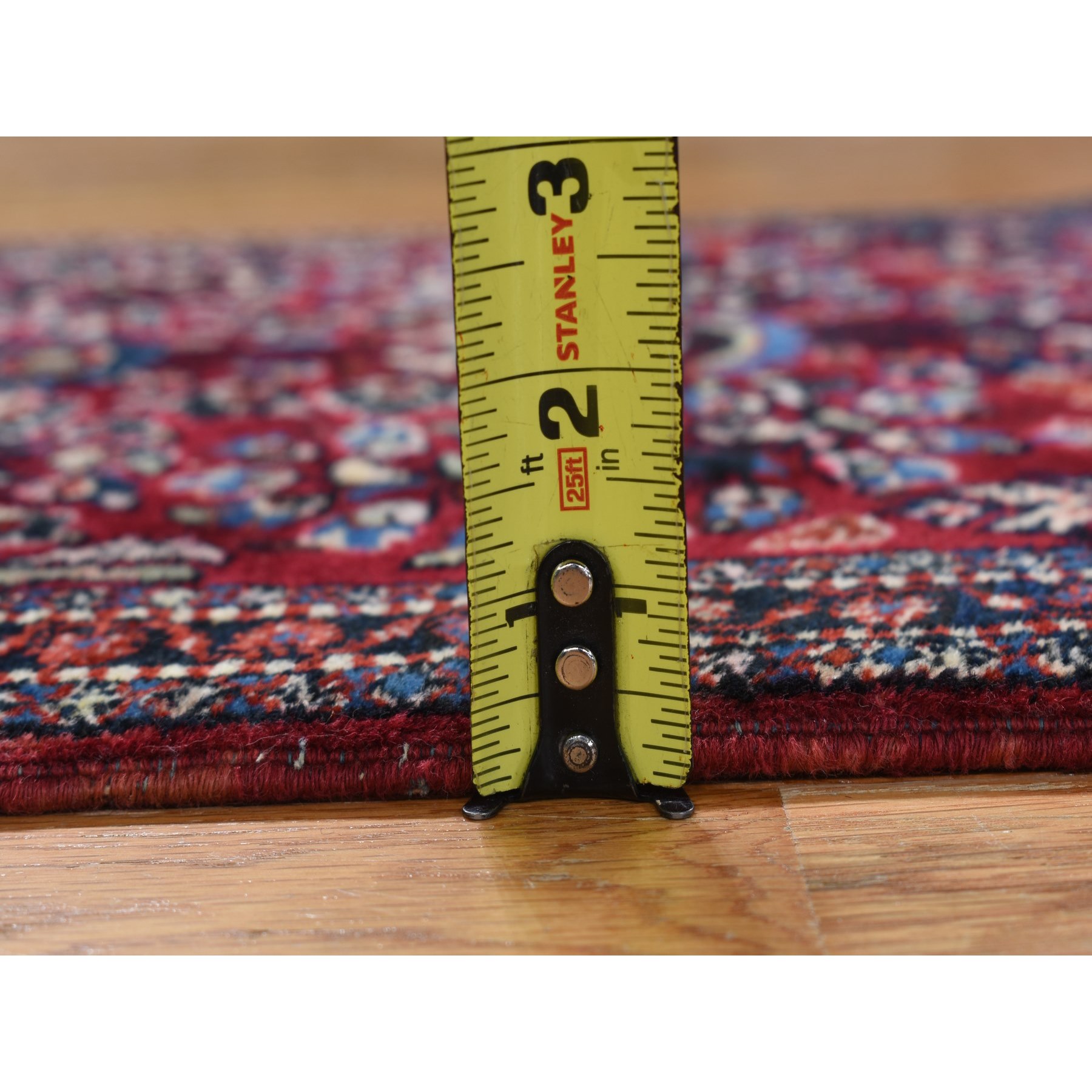 1'10"x2'6" Dahlia Red, Antique Persian Sarouk, Organic Wool, Hand Knotted Even Wear, Mat In Good Condition, Oriental Rug Sh78188
