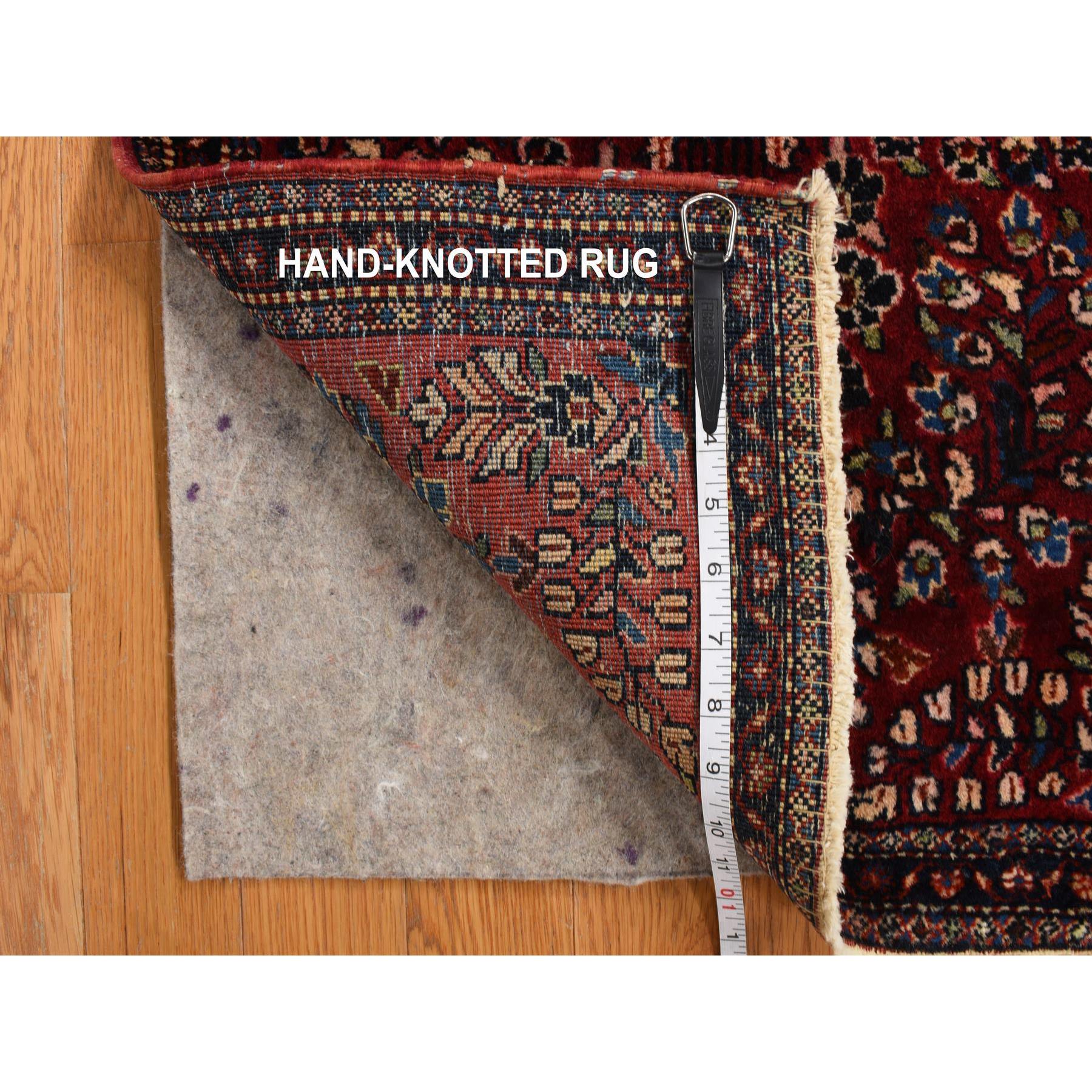 1'10"x2'6" Dahlia Red, Antique Persian Sarouk, Organic Wool, Hand Knotted Even Wear, Mat In Good Condition, Oriental Rug Sh78188