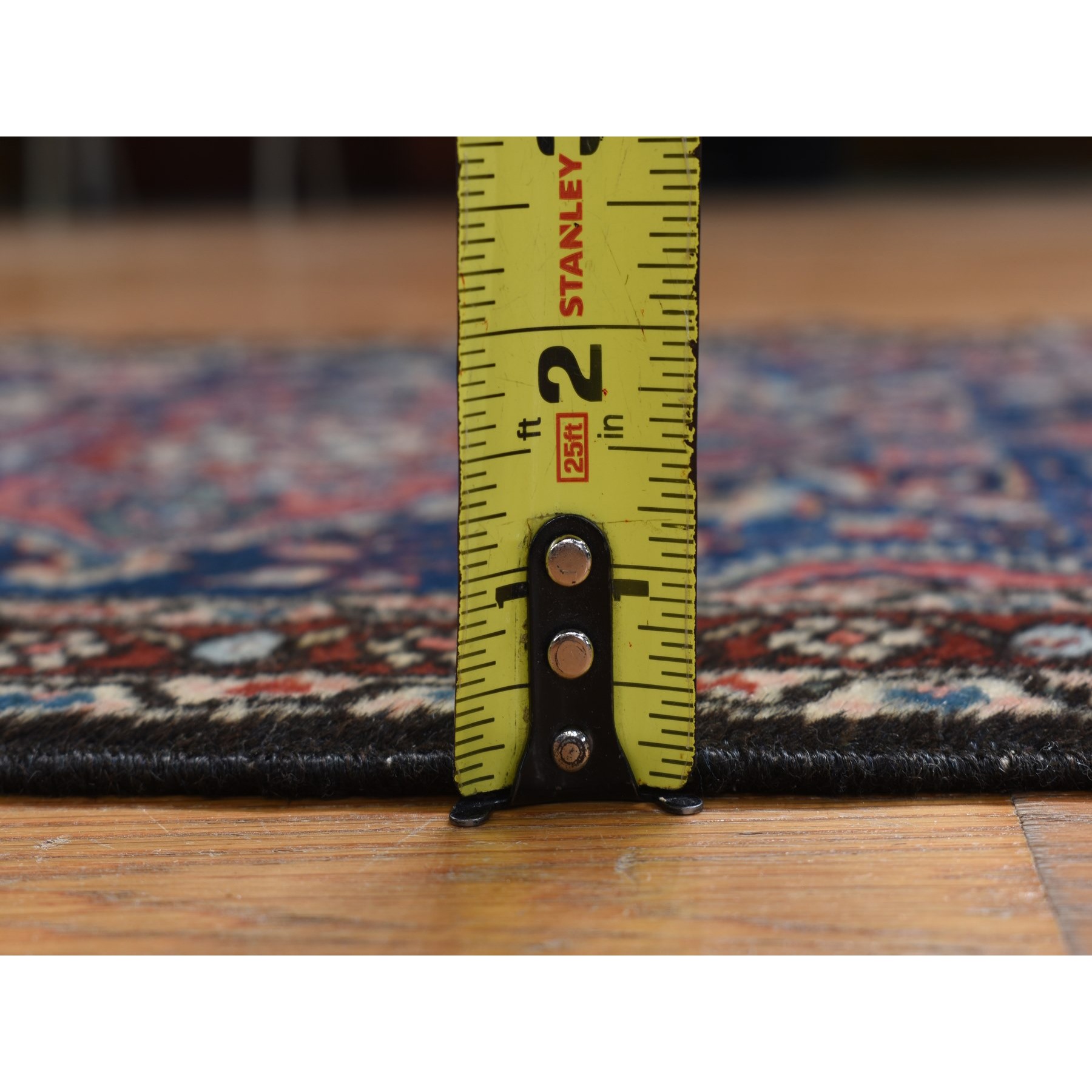 2'x2'10" Prussian Blue and Winery Red, Antique Persian Sarouk, Hand Knotted 100% Wool, Even Wear, Good Condition, Oriental Mat Rug Sh78189