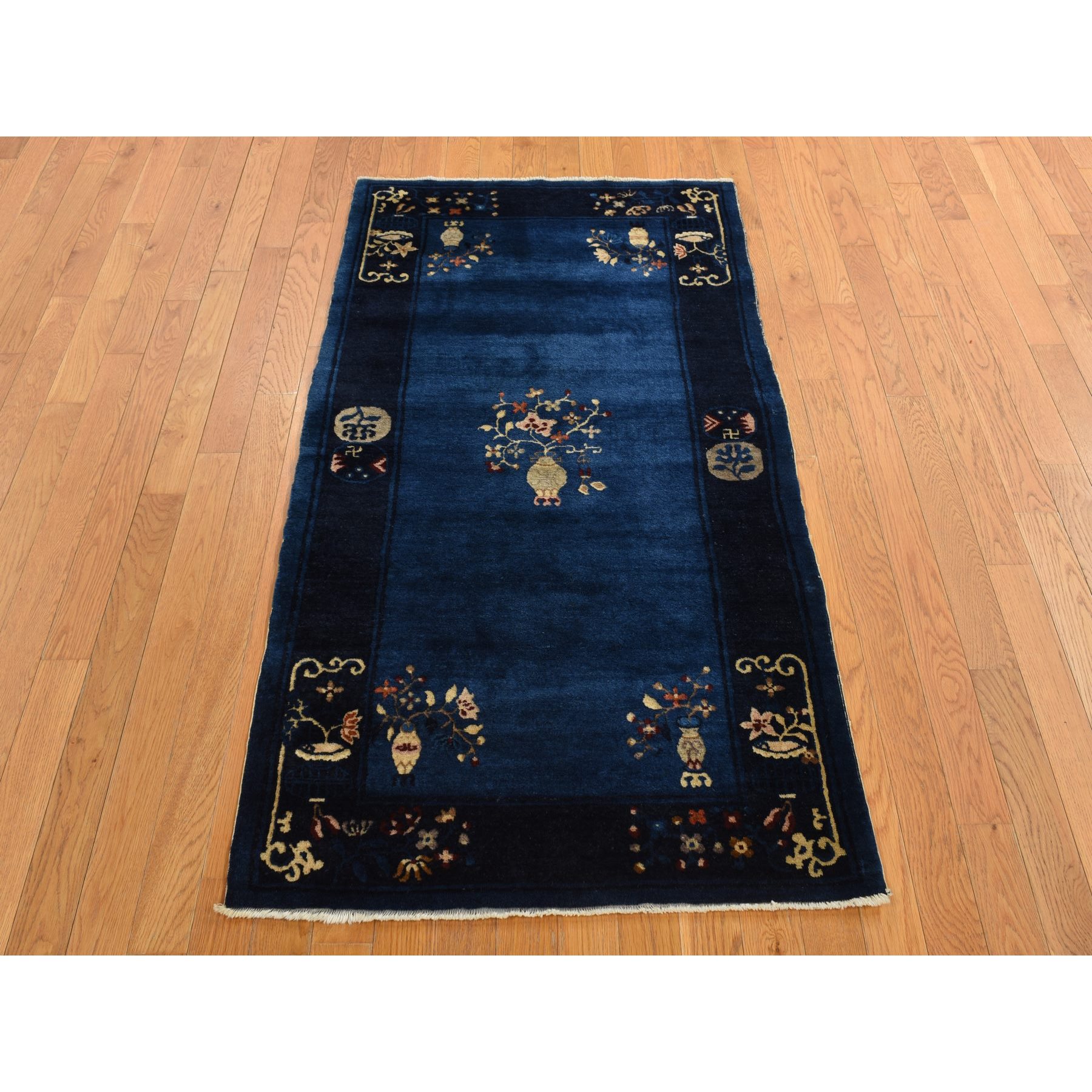 3'x5'8" Big Dipper Blue, Antique Chinese Peking, Clean and Soft, Sides and Ends Professionally Secured, Pure Wool, Full Pile In Mint Condition, Hand Knotted Oriental Rug Sh78195
