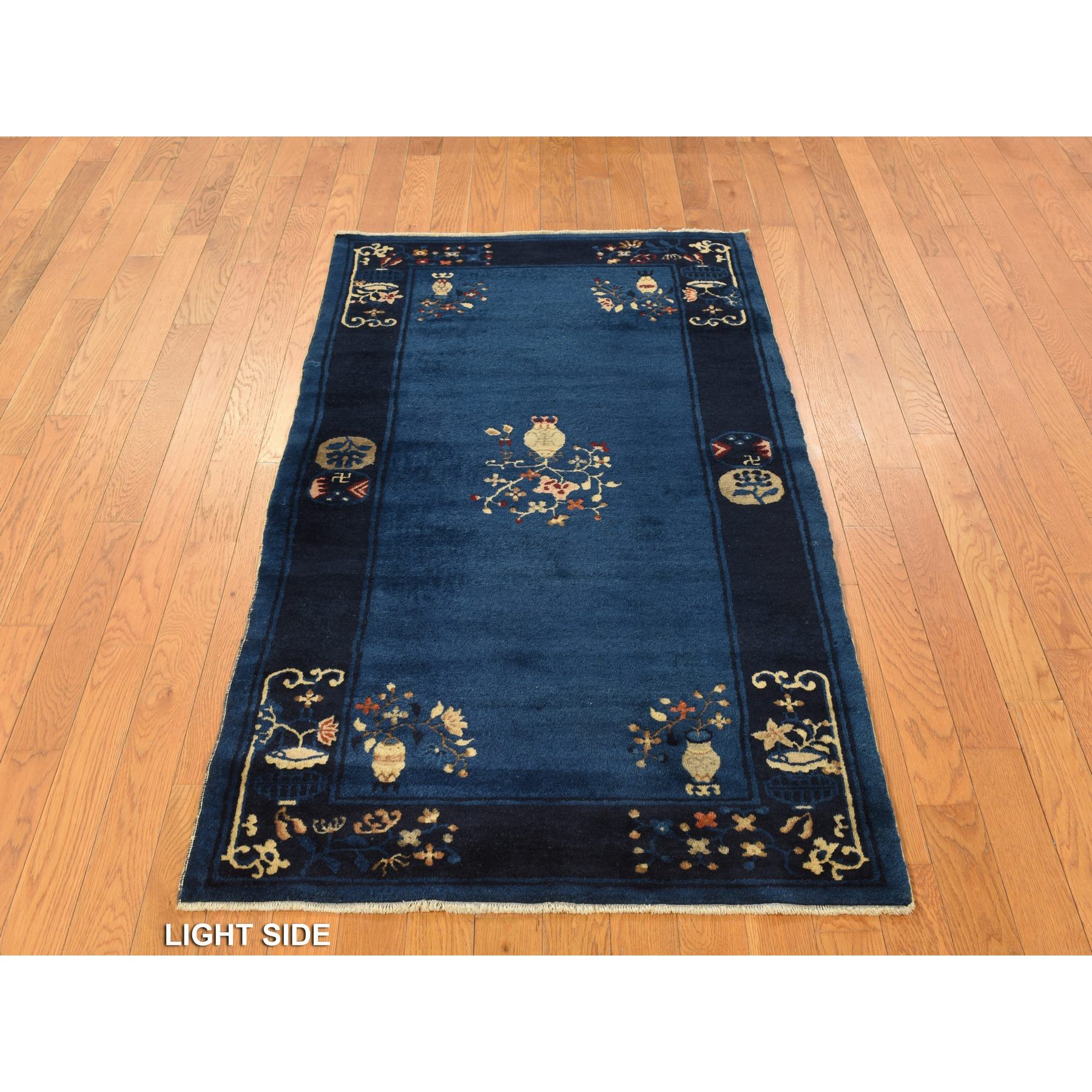 3'x5'8" Big Dipper Blue, Antique Chinese Peking, Clean and Soft, Sides and Ends Professionally Secured, Pure Wool, Full Pile In Mint Condition, Hand Knotted Oriental Rug Sh78195