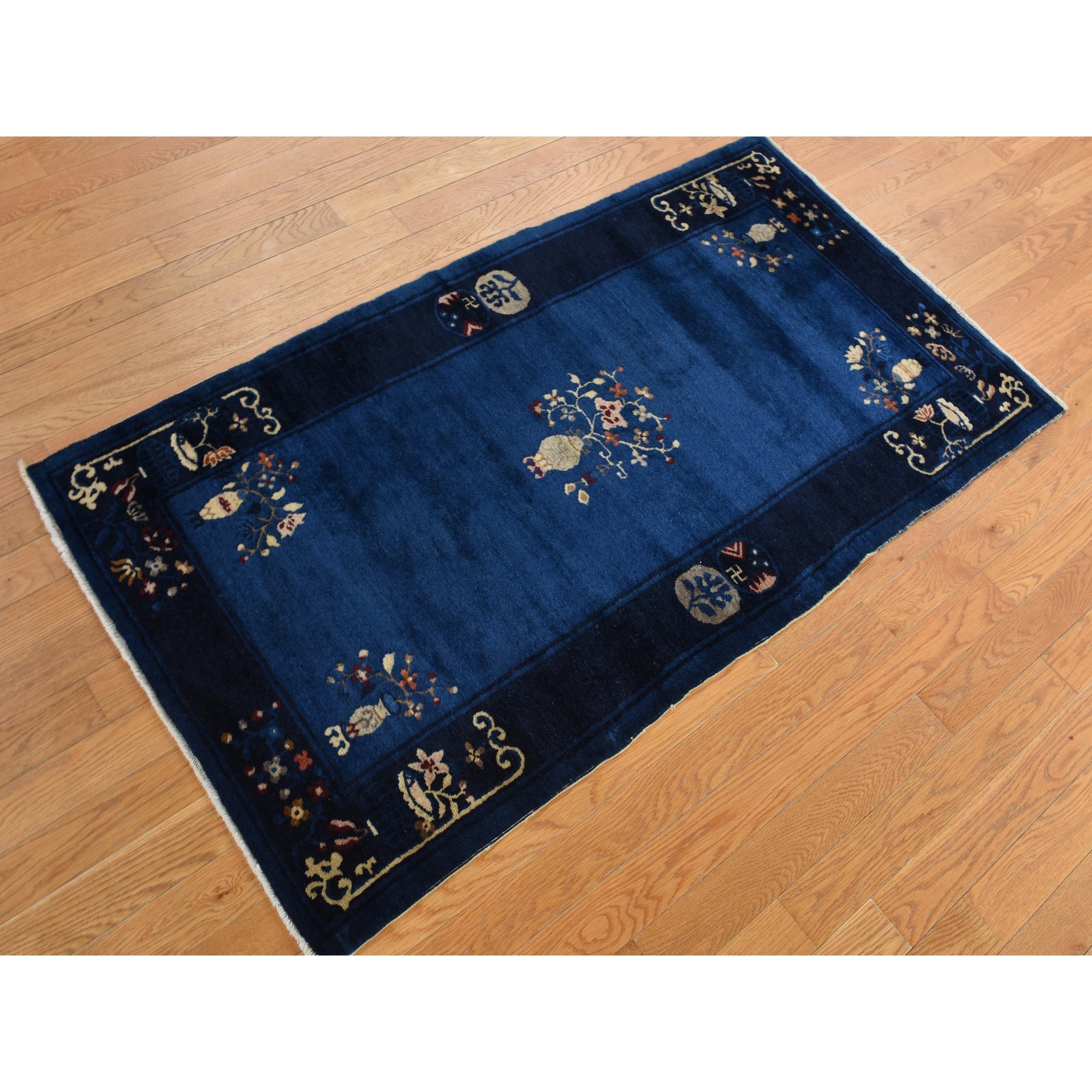 3'x5'8" Big Dipper Blue, Antique Chinese Peking, Clean and Soft, Sides and Ends Professionally Secured, Pure Wool, Full Pile In Mint Condition, Hand Knotted Oriental Rug Sh78195