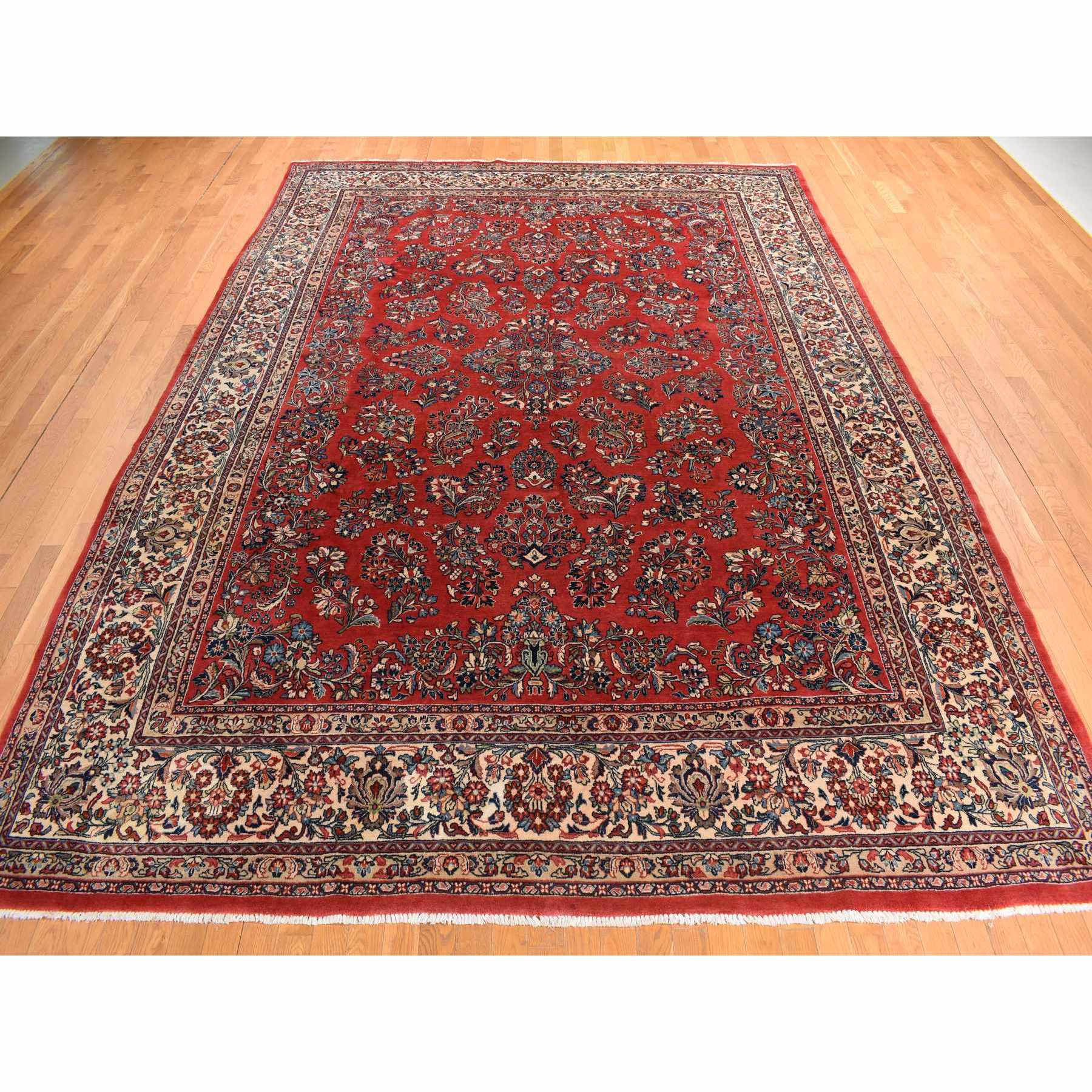 10'x13'9" Crimson Red, Vintage Persian Sarouk in Mint Condition, Full Pile, 100% Wool, Hand Knotted, Oriental Rug Sh78224