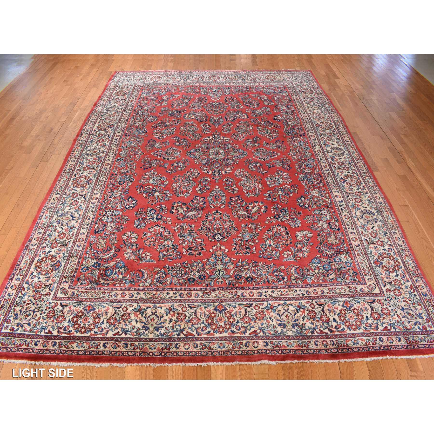 10'x13'9" Crimson Red, Vintage Persian Sarouk in Mint Condition, Full Pile, 100% Wool, Hand Knotted, Oriental Rug Sh78224