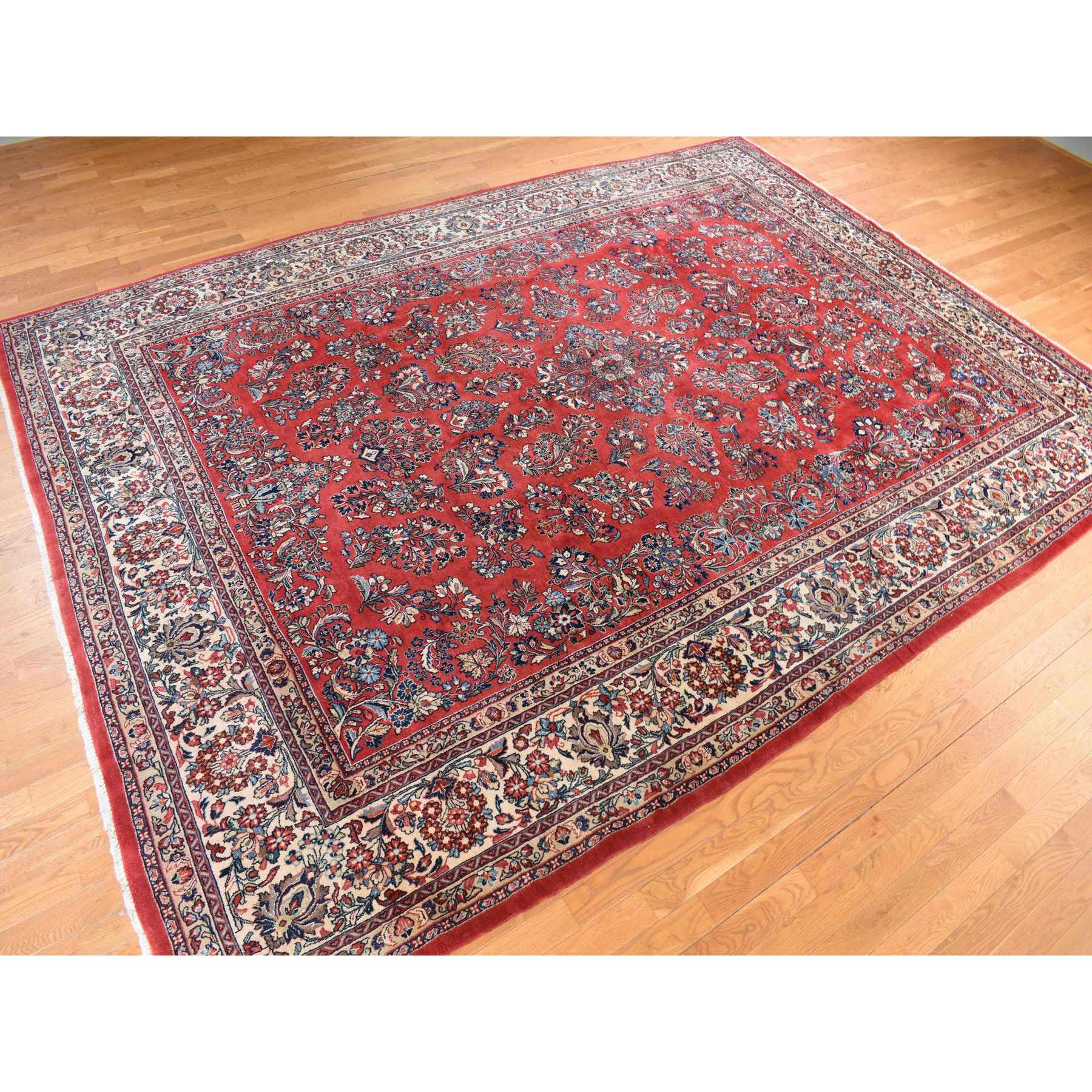 10'x13'9" Crimson Red, Vintage Persian Sarouk in Mint Condition, Full Pile, 100% Wool, Hand Knotted, Oriental Rug Sh78224
