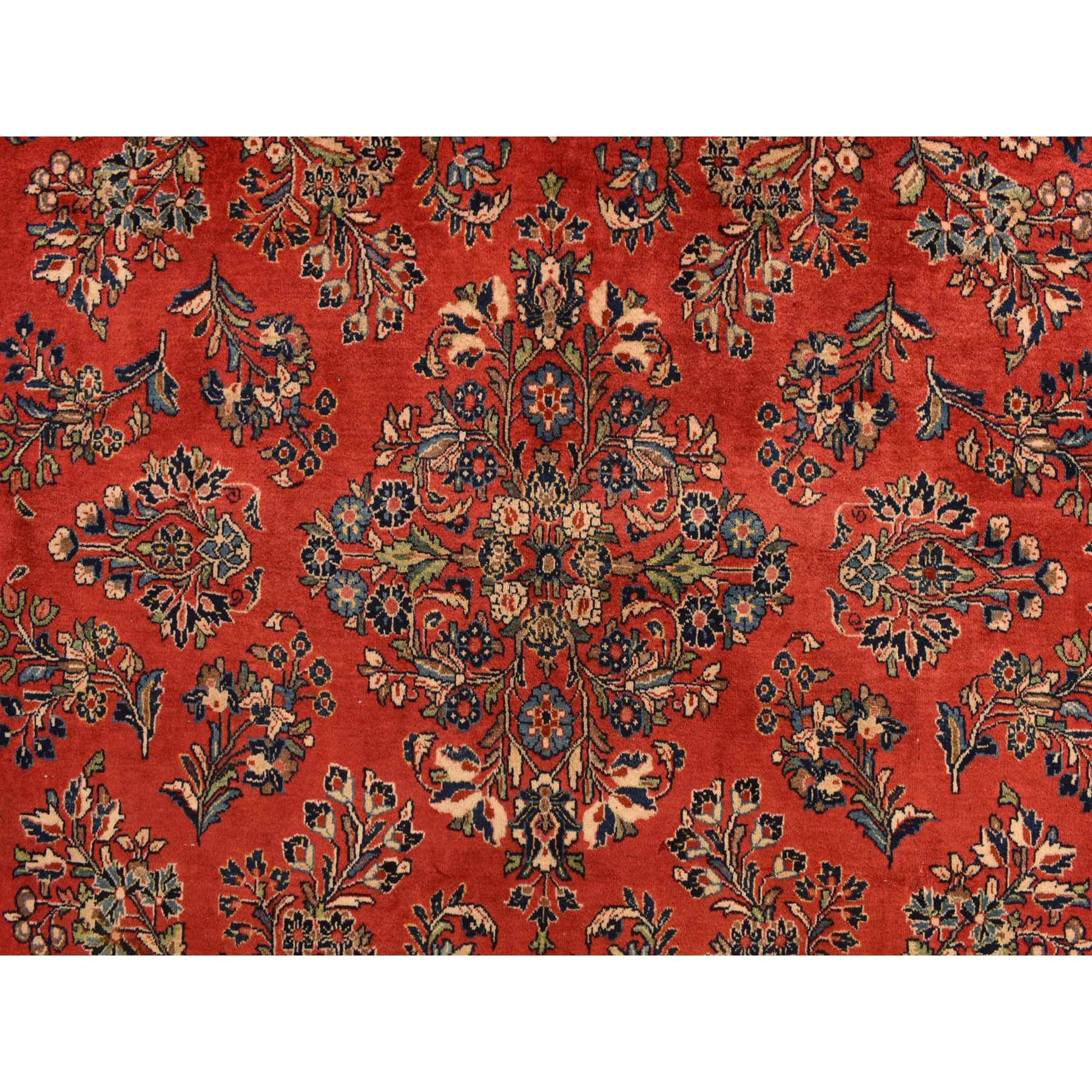 10'x13'9" Crimson Red, Vintage Persian Sarouk in Mint Condition, Full Pile, 100% Wool, Hand Knotted, Oriental Rug Sh78224