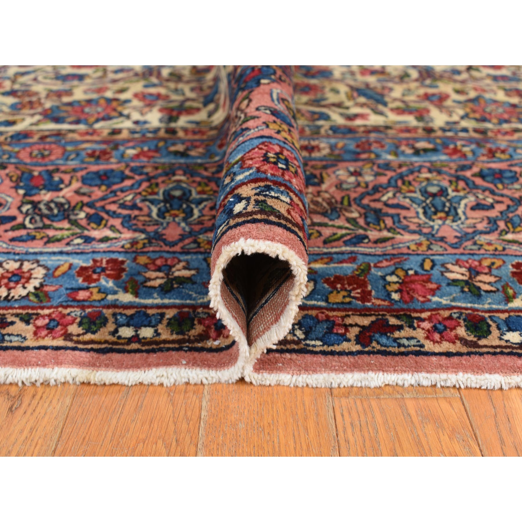 8'9"x11'5" Lemon Chiffon Yellow, Antique Persian Kerman in Good Condition, All Over Flower Design, Even Wear, Sides and Ends Professionally Secured, Clean, 100% Wool, Hand Knotted, Oriental Rug Sh78228