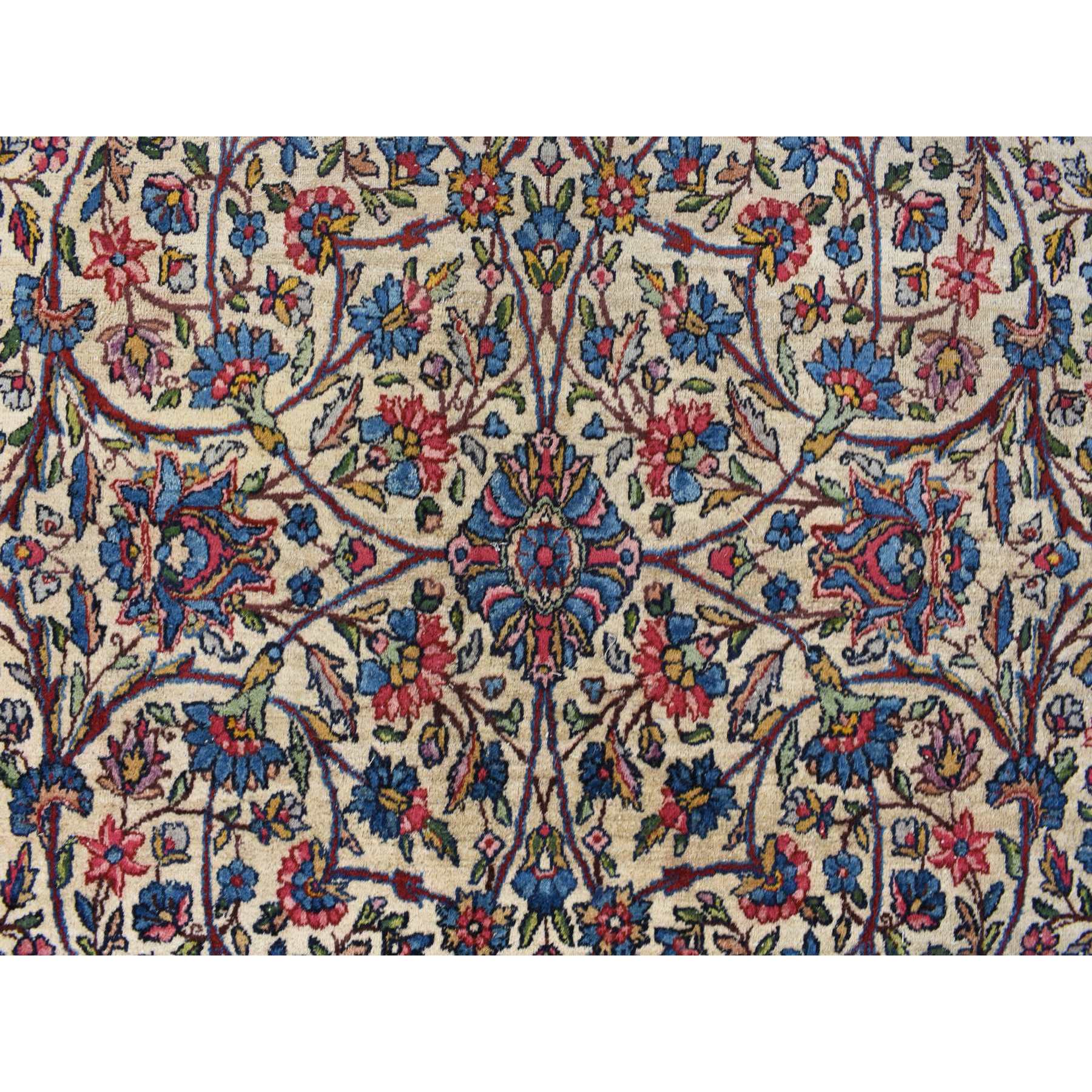 8'9"x11'5" Lemon Chiffon Yellow, Antique Persian Kerman in Good Condition, All Over Flower Design, Even Wear, Sides and Ends Professionally Secured, Clean, 100% Wool, Hand Knotted, Oriental Rug Sh78228