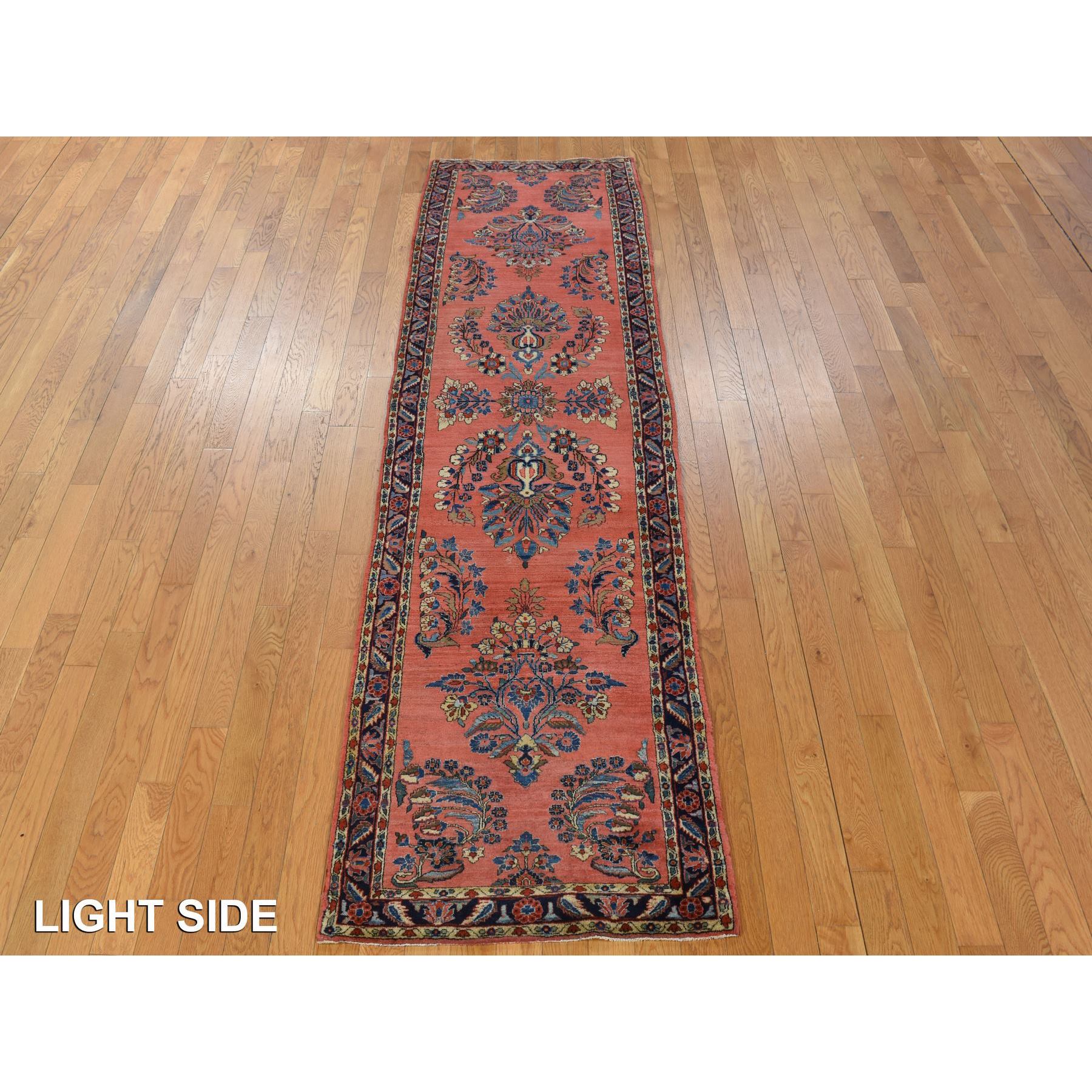 2'7"x10' Prismatic Red, Antique Persian Sarouk Mohajeren in Excellent Condition, Clean, Full Pile and Soft, Sides and Ends Professionally Secured, 100% Wool, Hand Knotted, Runner, Oriental Rug Sh78230