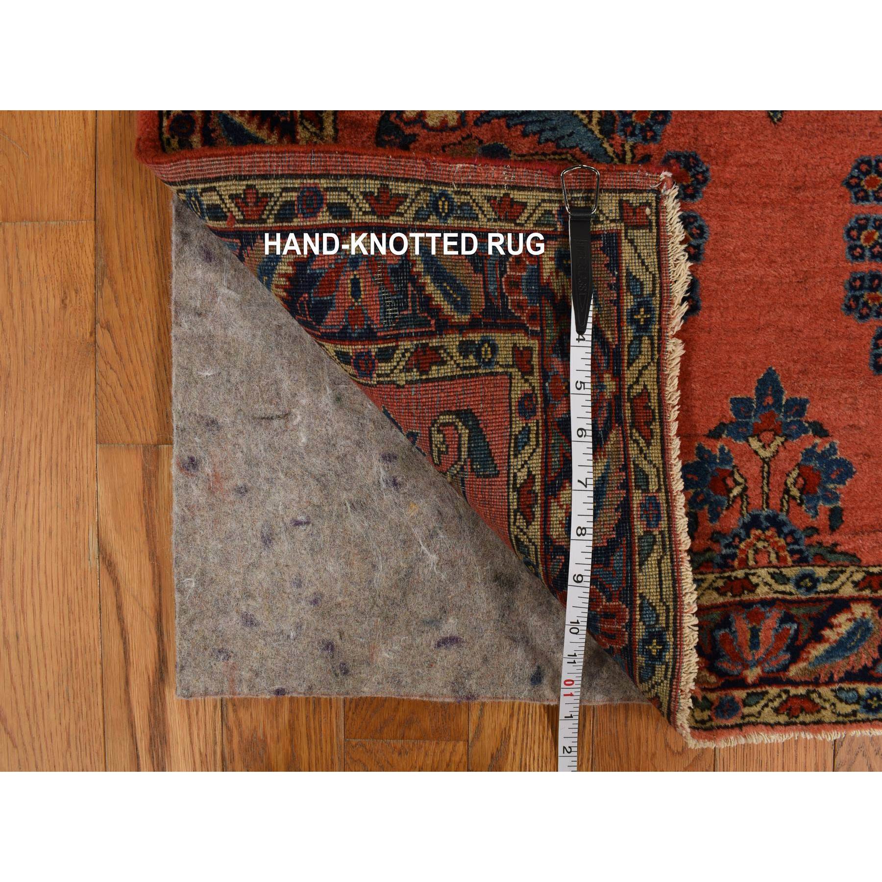 2'7"x10' Prismatic Red, Antique Persian Sarouk Mohajeren in Excellent Condition, Clean, Full Pile and Soft, Sides and Ends Professionally Secured, 100% Wool, Hand Knotted, Runner, Oriental Rug Sh78230