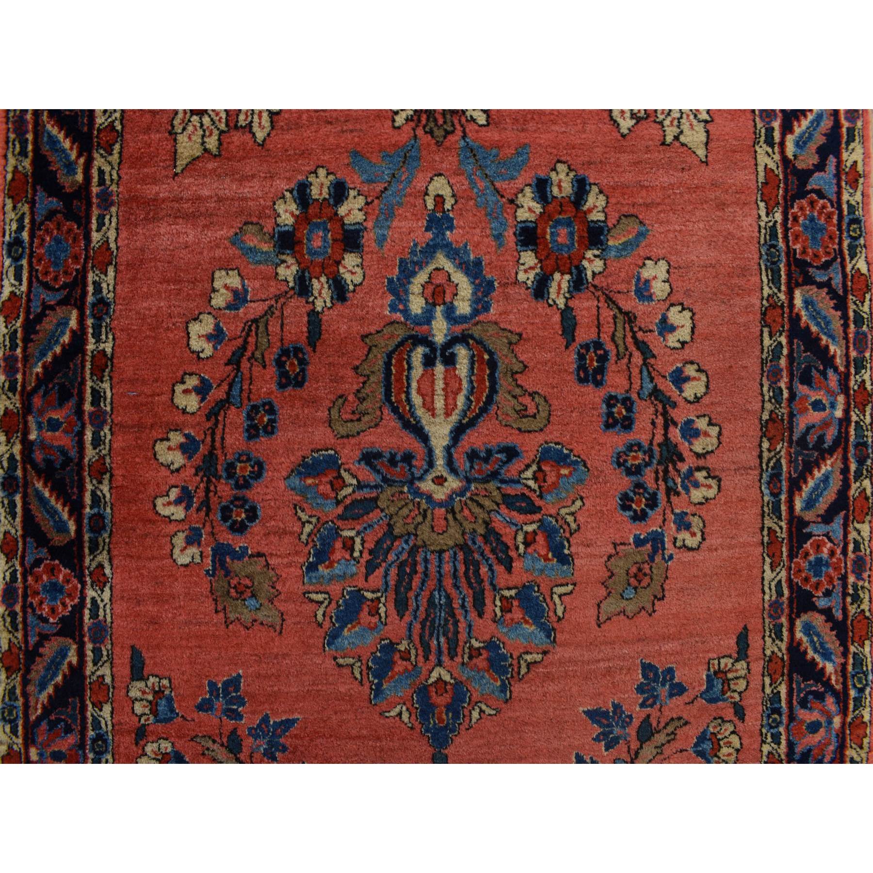 2'7"x10' Prismatic Red, Antique Persian Sarouk Mohajeren in Excellent Condition, Clean, Full Pile and Soft, Sides and Ends Professionally Secured, 100% Wool, Hand Knotted, Runner, Oriental Rug Sh78230