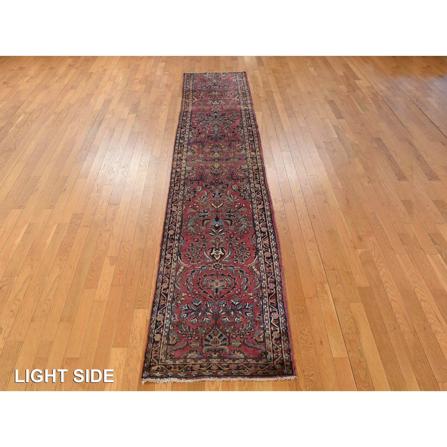2'7"x13'4" Cardinal Purple, Antique Persian Sarouk in Good Condition, 100% Wool, Hand Knotted, Full Pile, Clean, Sides and Ends Professionally Secured, Runner, Oriental Rug Sh78231