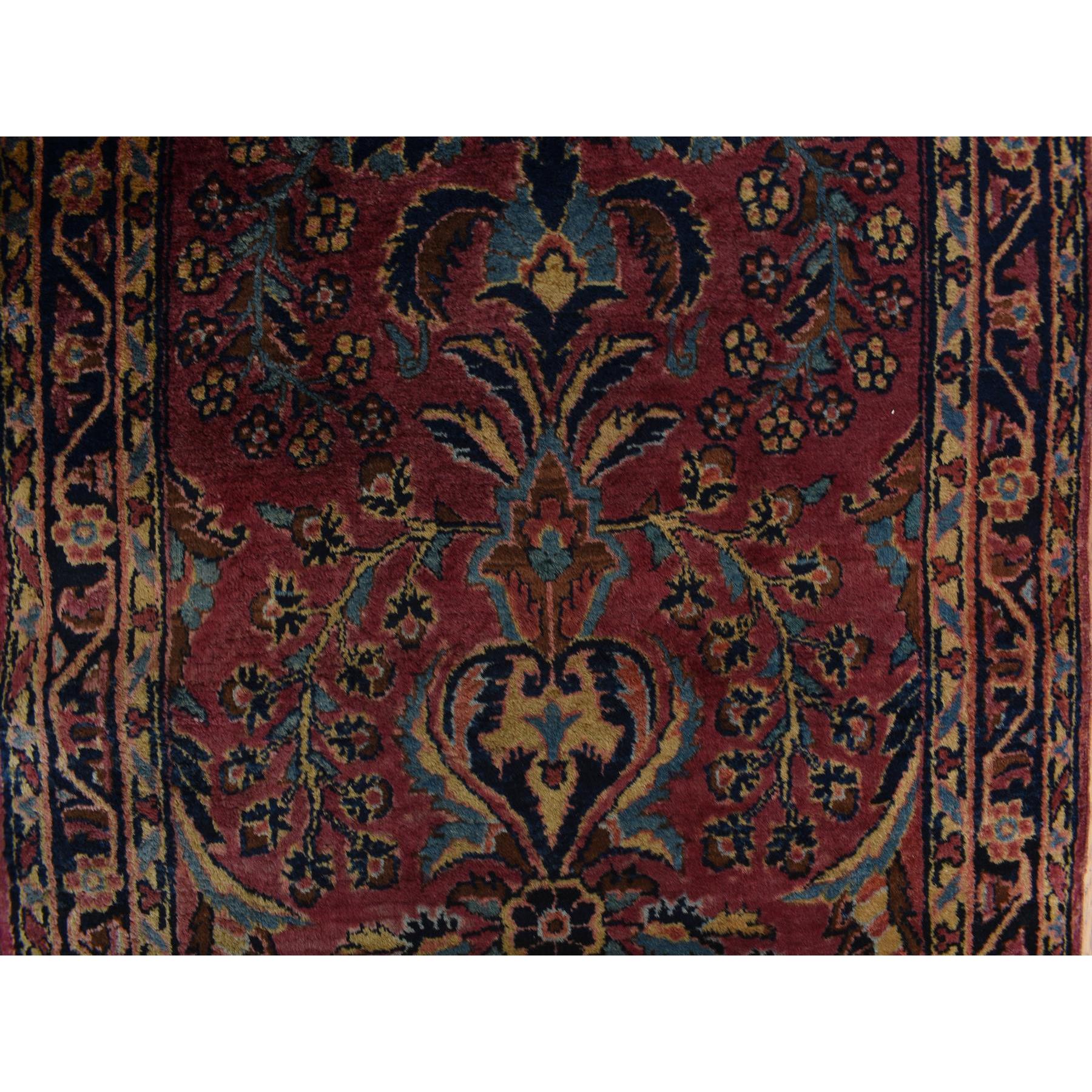2'7"x13'4" Cardinal Purple, Antique Persian Sarouk in Good Condition, 100% Wool, Hand Knotted, Full Pile, Clean, Sides and Ends Professionally Secured, Runner, Oriental Rug Sh78231