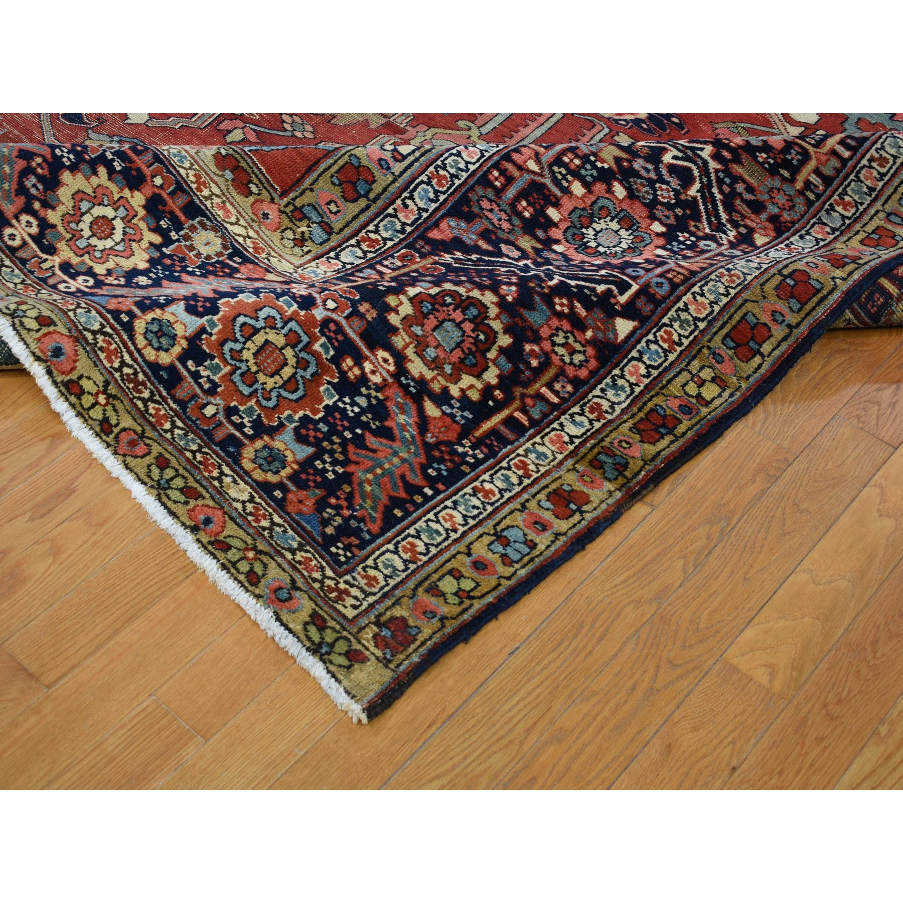 12'1"x19'2" Auburn Red, Antique Persian Serapi Heriz, Hand Knotted, 100% Wool, Some Wear, Clean, Oversized, Oriental Rug Sh78261