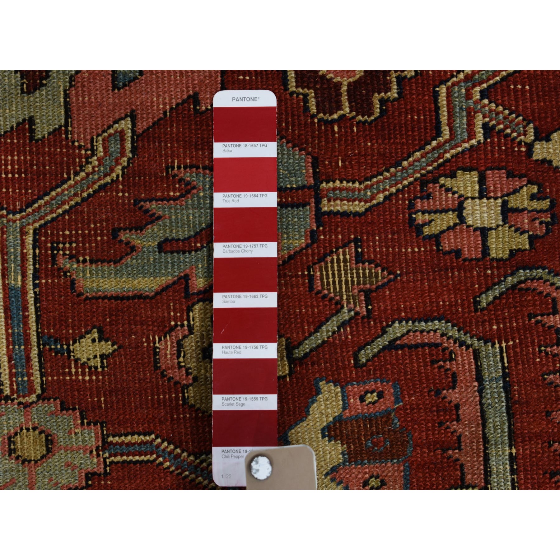12'1"x19'2" Auburn Red, Antique Persian Serapi Heriz, Hand Knotted, 100% Wool, Some Wear, Clean, Oversized, Oriental Rug Sh78261