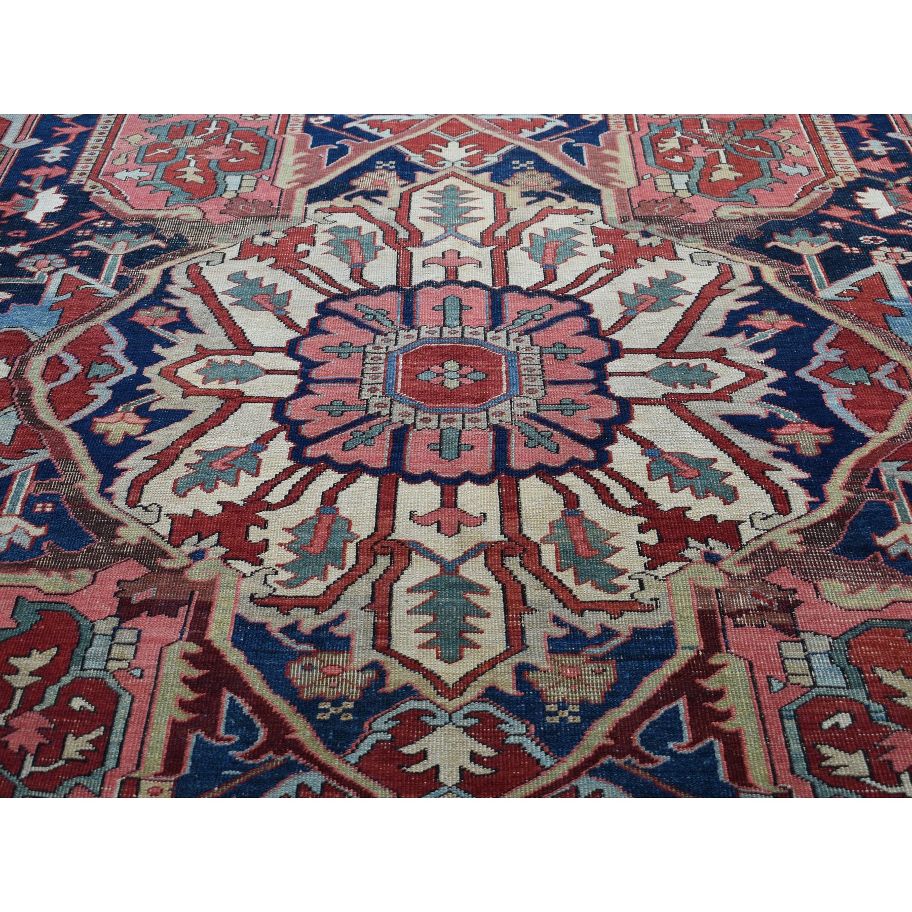 12'1"x19'2" Auburn Red, Antique Persian Serapi Heriz, Hand Knotted, 100% Wool, Some Wear, Clean, Oversized, Oriental Rug Sh78261