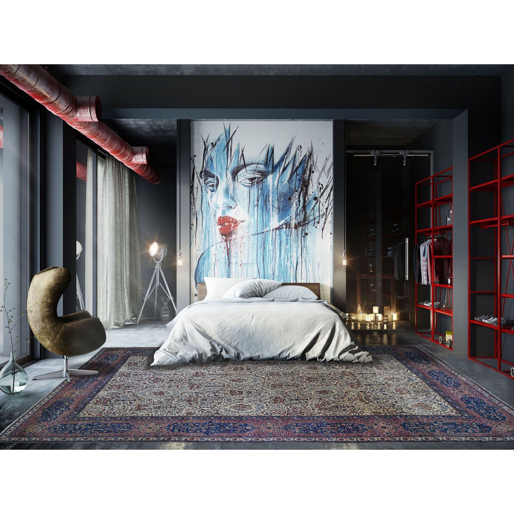 13'5"x19'8" Alabaster White, Antique Persian Kerman with Poetry and Animal Figurines, Birds and Tigers, Hand Knotted, Pure Wool, Oversized Oriental Rug Sh78265