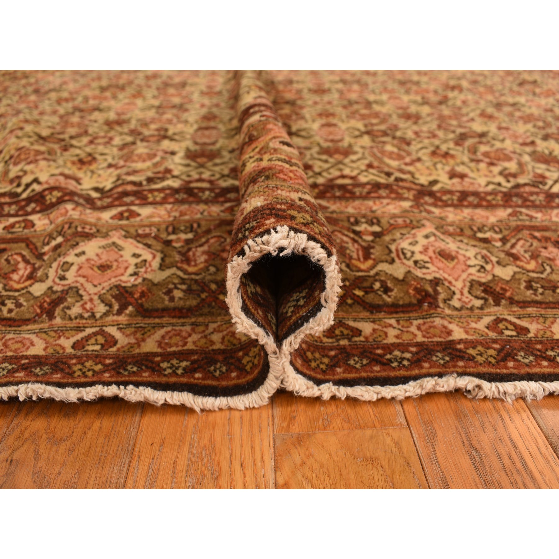 8'3"x11'5" Biscotti Brown, Antique Persian with Fish Tabriz All Over Herat Design, Pure Wool, Hand Knotted, Oriental Rug Sh78266