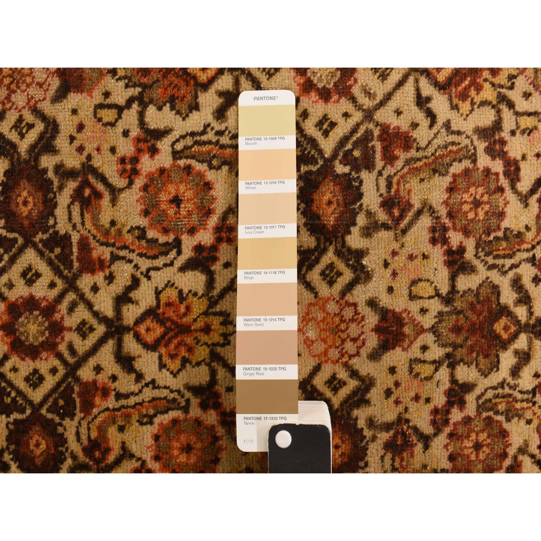 8'3"x11'5" Biscotti Brown, Antique Persian with Fish Tabriz All Over Herat Design, Pure Wool, Hand Knotted, Oriental Rug Sh78266
