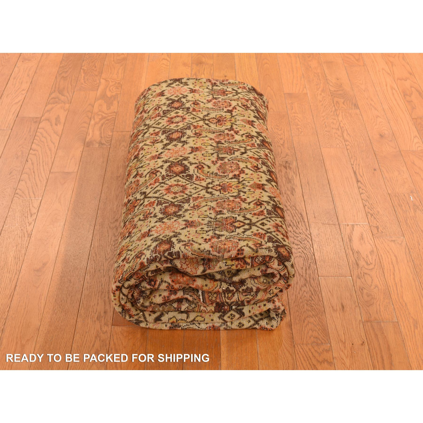 8'3"x11'5" Biscotti Brown, Antique Persian with Fish Tabriz All Over Herat Design, Pure Wool, Hand Knotted, Oriental Rug Sh78266