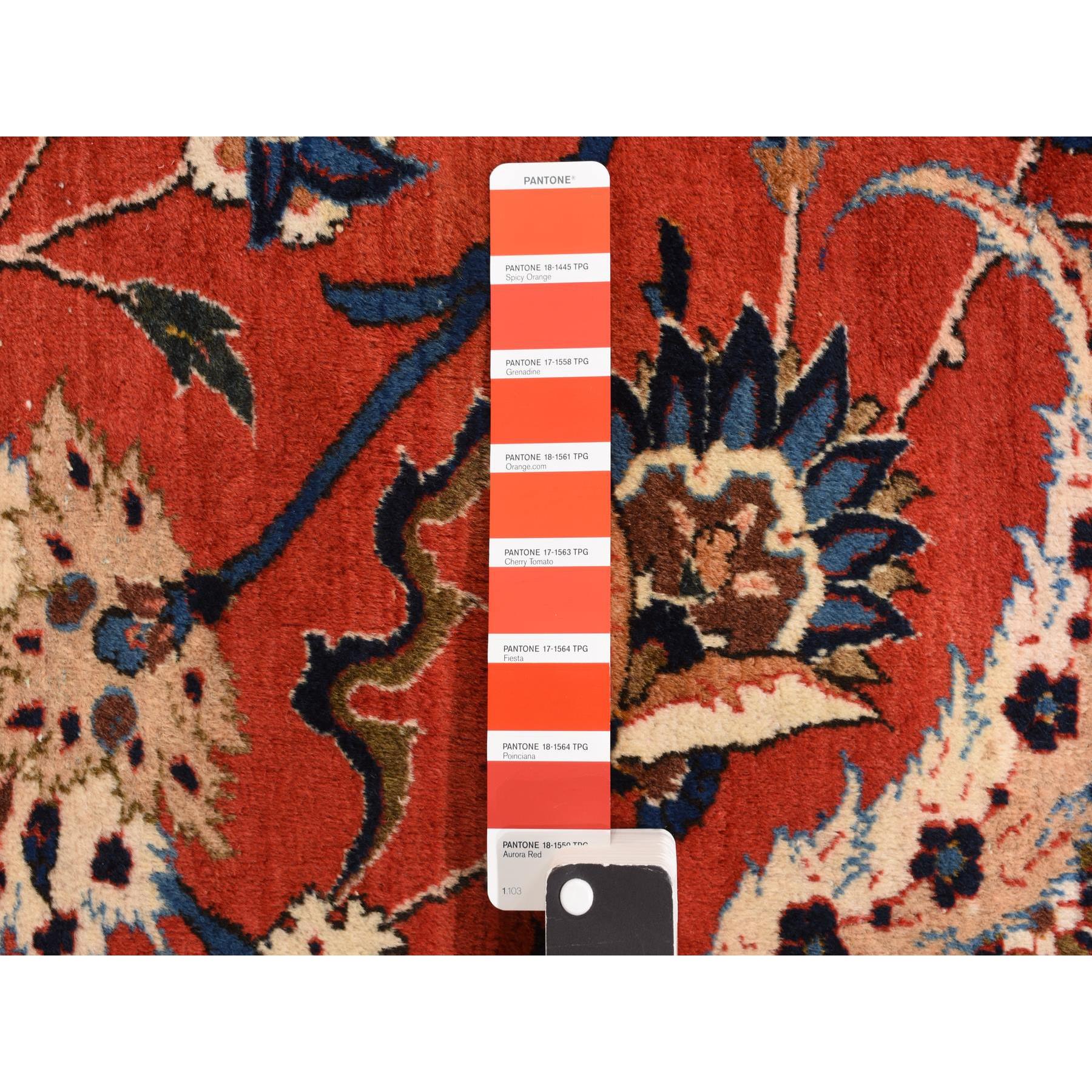 13'10"x21'10" Arsenal Red, Vintage Persian Isfahan, Classic Medallion and Leaf Scrolls Design, Densely Woven, 100% Wool, Hand Knotted, Rare Mansion Size, Oriental Rug Sh78270