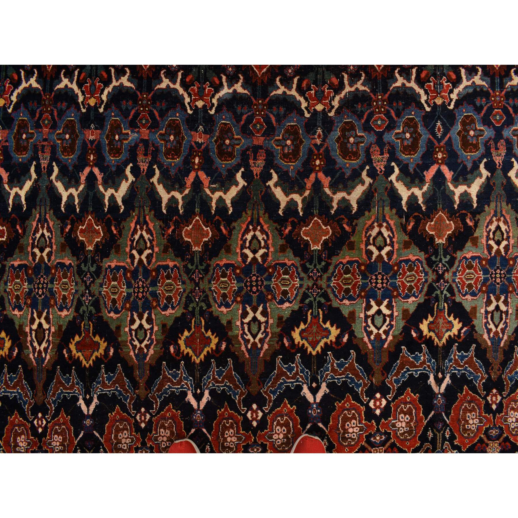 12'6"x20'1" Midnight Blue, Antique Persian Bijar, Densley Woven with Fine Wool, Good Condition, Repetitive All Over Tribal Guls Design, Hand Knotted, Oversized, Oriental Rug Sh78272